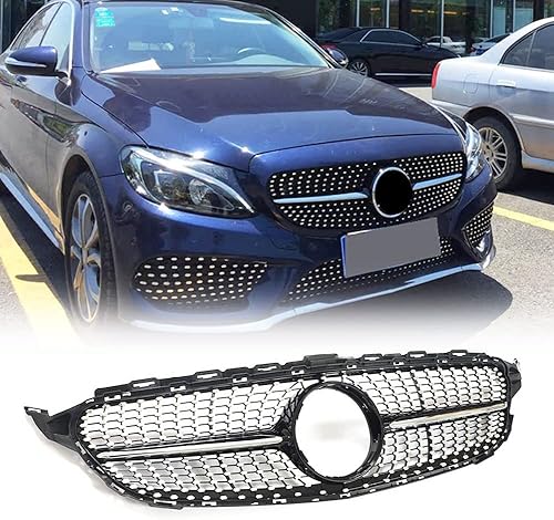 Miniatura 8 de MCARCAR KIT Parrilla delantera W205 para Mercedes Benz Clase C W205 C180 C200 C250 C300 C400 Sedan 2015-2018 ABS negro brillante parrilla delantera