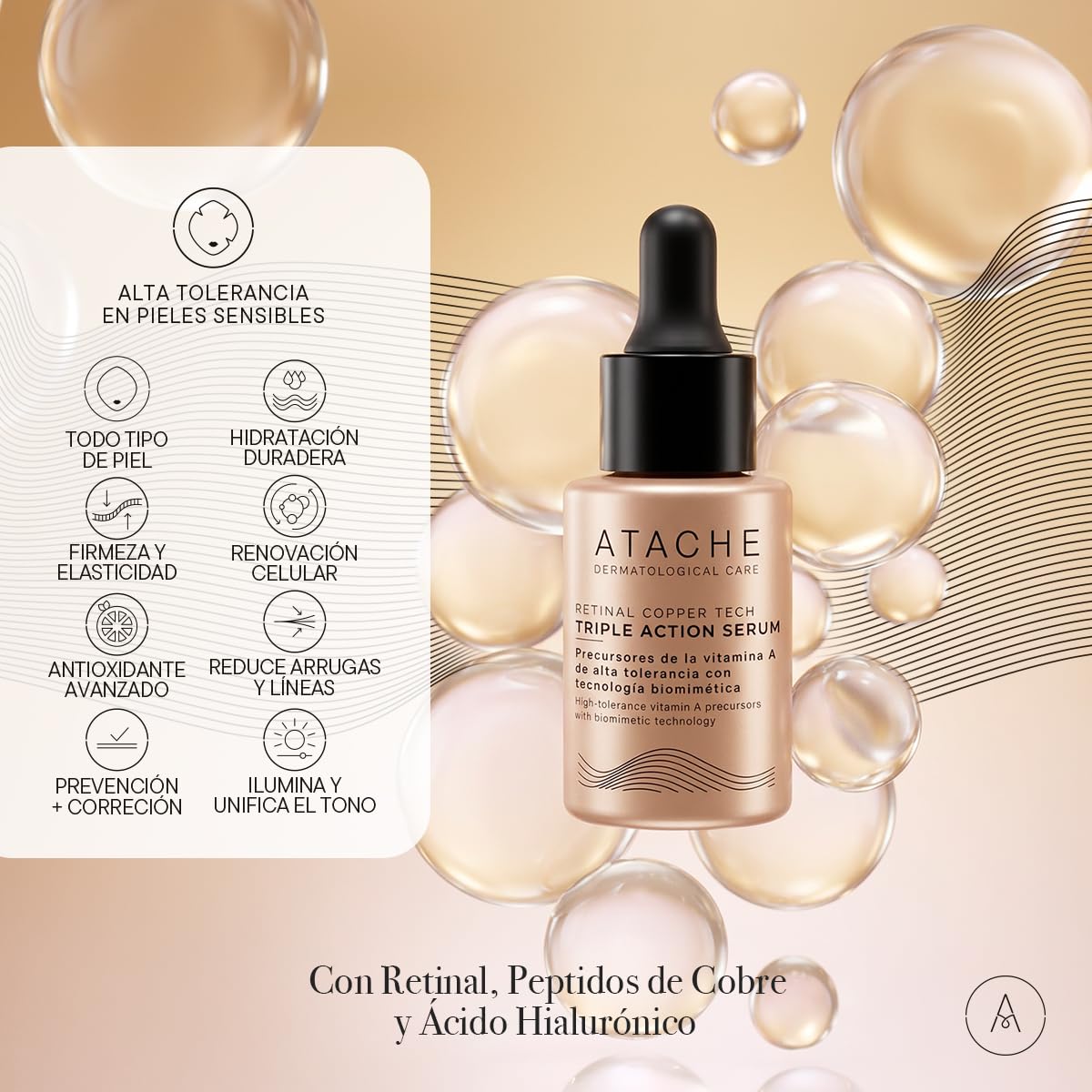 ATACHE Retinal Copper Tech - Siero retinal viso rassodante, anti-età, 30 ml