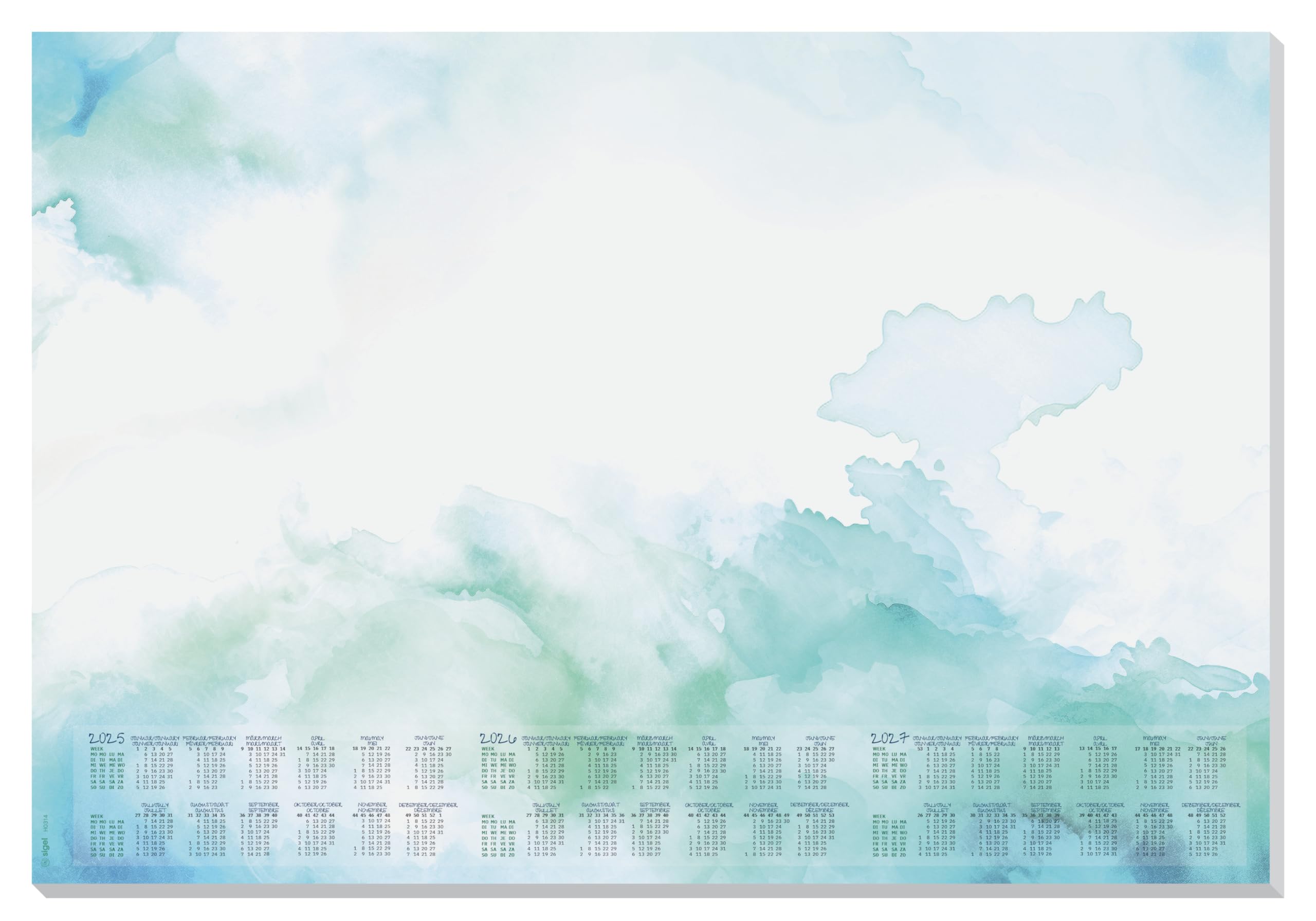 SIGEL HO314 Paper Desk Pad, with 3-Year Calendar, A2 (59.5 x 41 cm), Design Watercolor sea, 80gsm, 30 Sheets