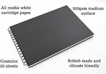 Artgecko Splashy Sketchbook A4 Landscape - 40 Pages (20 Sheets) 300gsm White Cartridge Paper