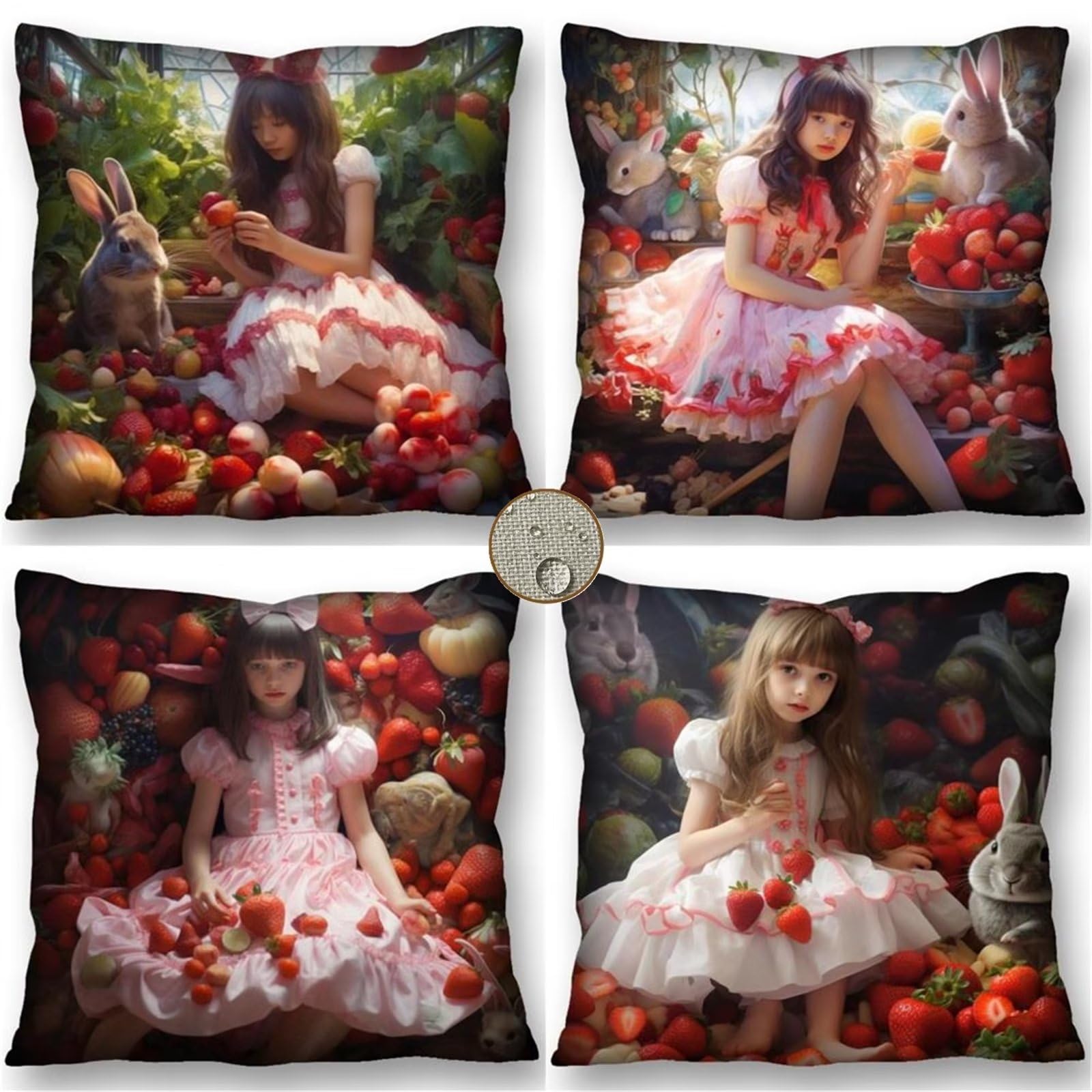 Juego de 4 Funda Cojín 60x60 cm Moderno Conejo - Chica Cojines Exterior Jardín 45x45 para Sofá, Cojines Impermeables Exterior para Patio al Aire Libre, Decoración de Casa de Campo y Sala de Estar.