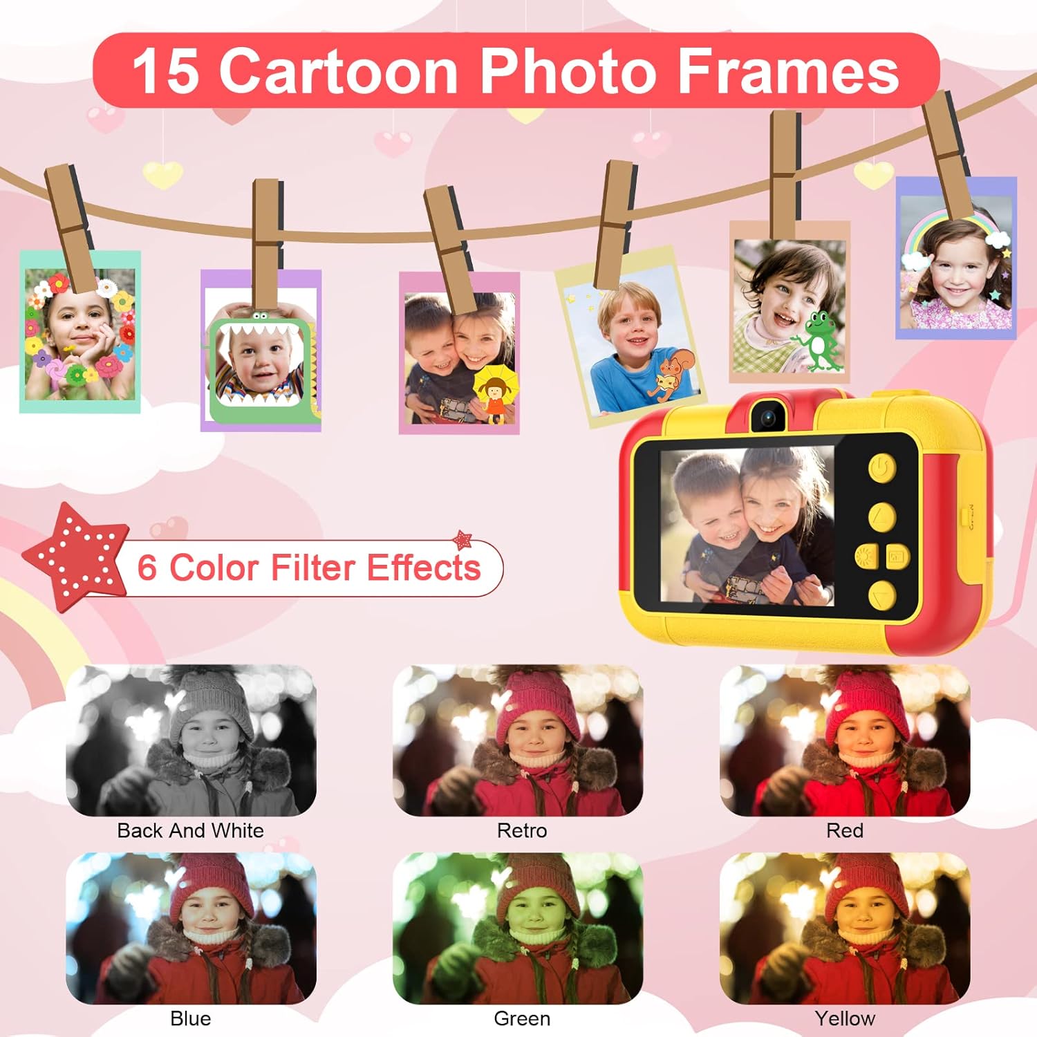 Digital Camera for Kids, Kids Camera for Girls Boys Toys with 2.4 Inch HD 1080p Dual Lens Mini 20MP Video Camcorder Games Music Player for Kids Age 3-12 Birthday Toys Gift : Toys & Games