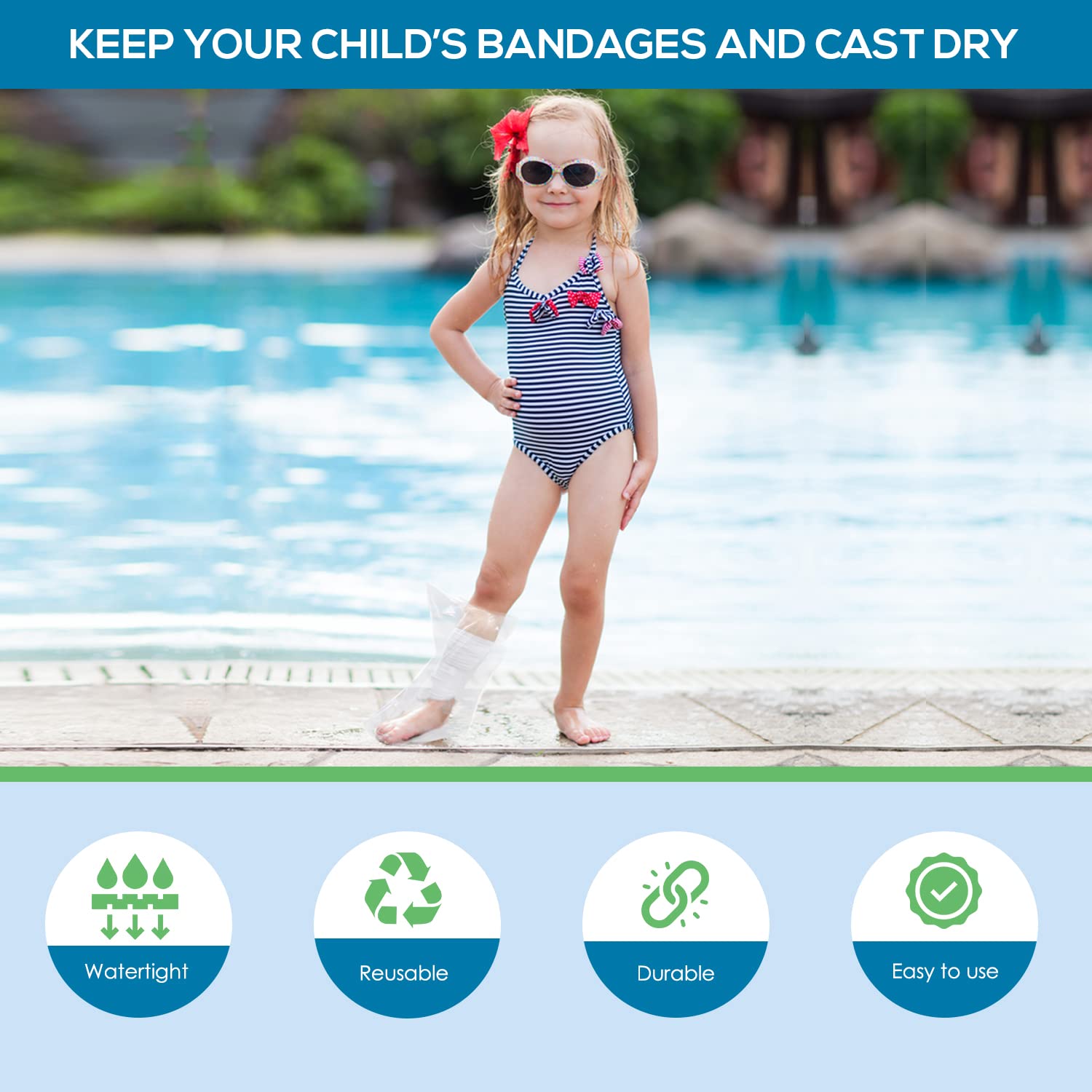 AquaShield Child Leg Cast & Bandage Protector, Waterproof, Reusable, Small HALF Leg (L20) Covers Kid Small Foot, Ankle, Lower Leg, in Bath, Shower & Pool : Leg Cast Guards : Health & Household