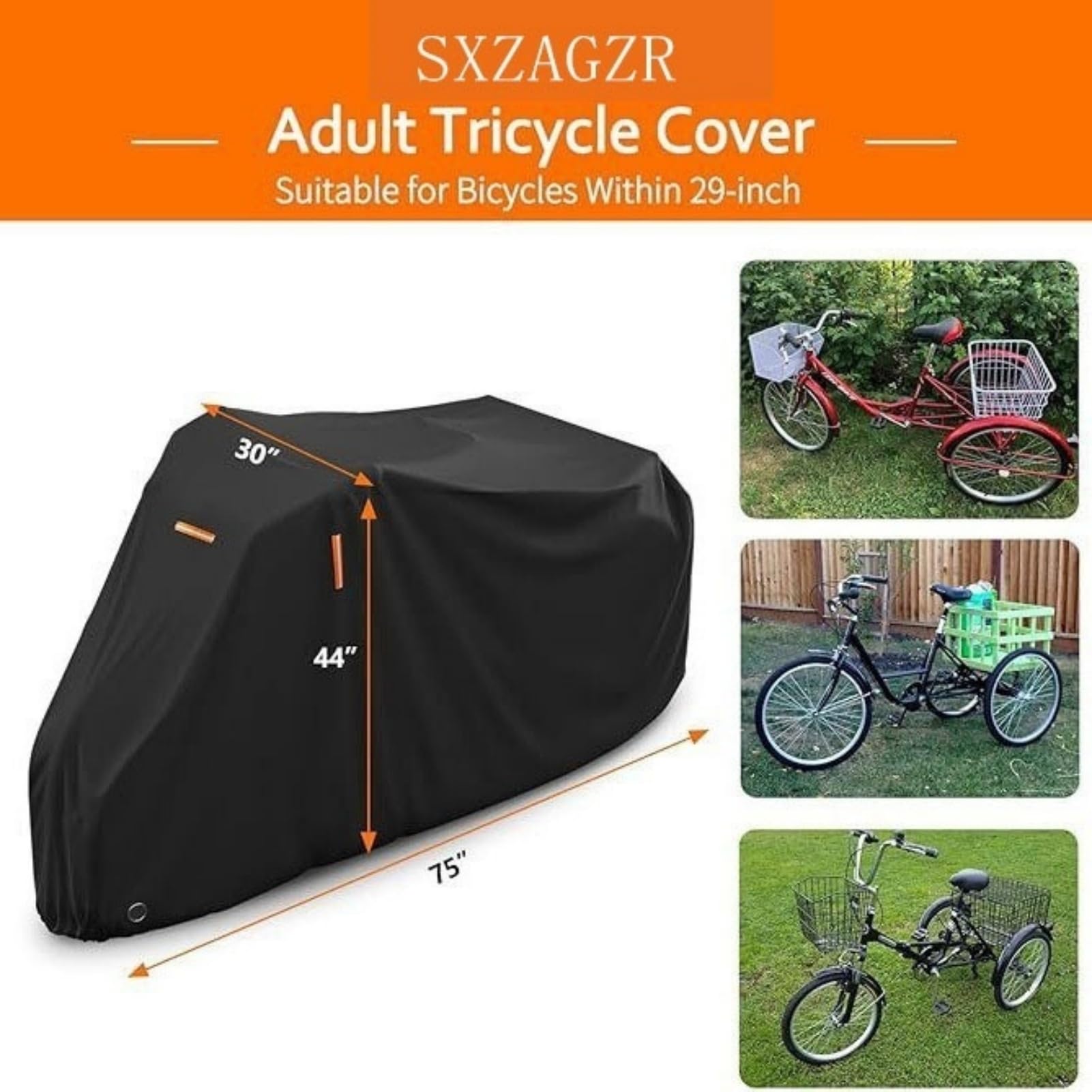 Dreiradabdeckung Für Erwachsene – Wasserdicht, Windfest, UV-beständig Mit Reißverschluss, 210D/420D Polyester, Universell Für Elektro-3-Rad-Fahrräder (Schwarz 420D,190x76x112cm)