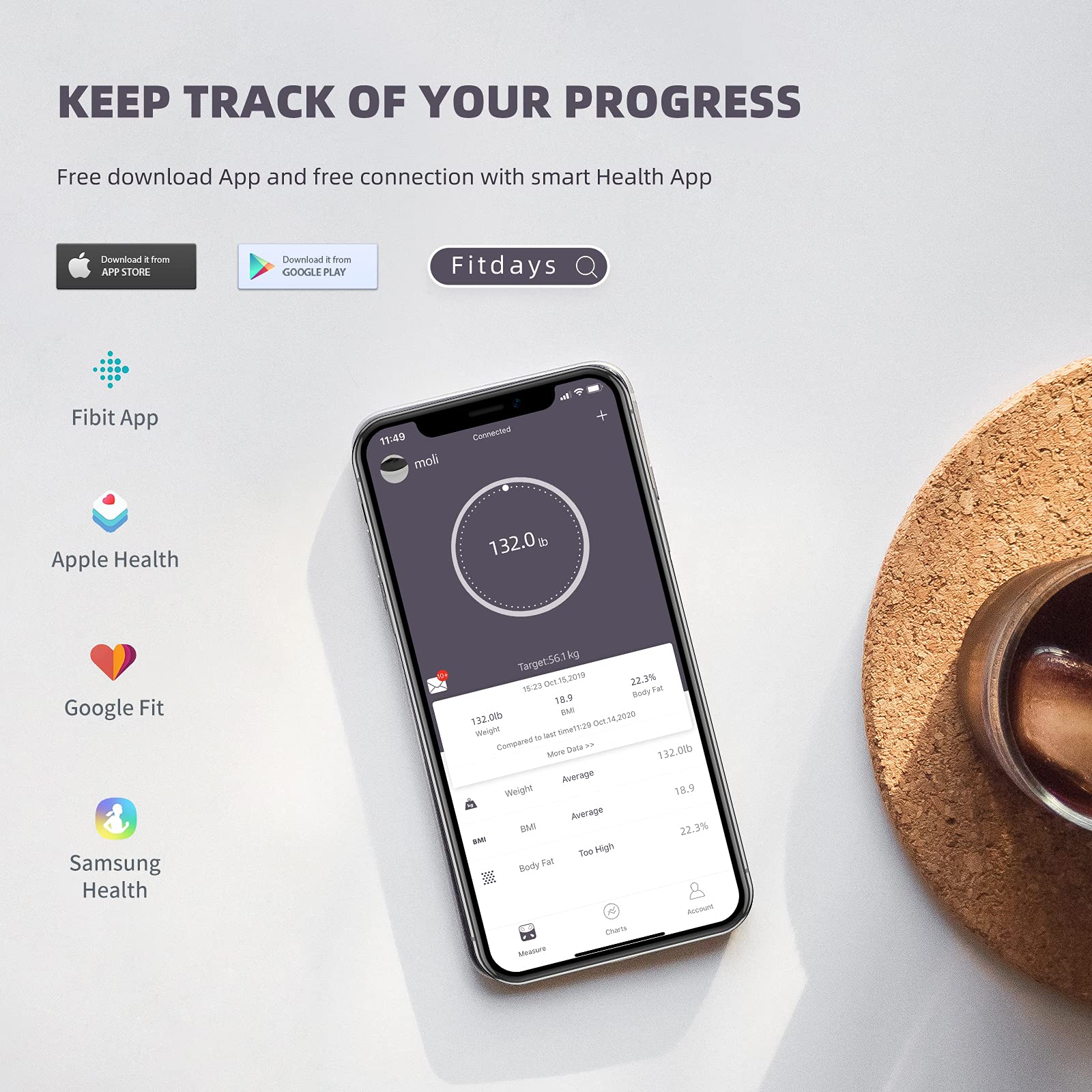 Posture Smart Body Fat Scale Wireless Digital Bathroom Scale for Body Weight BMI Body Fat