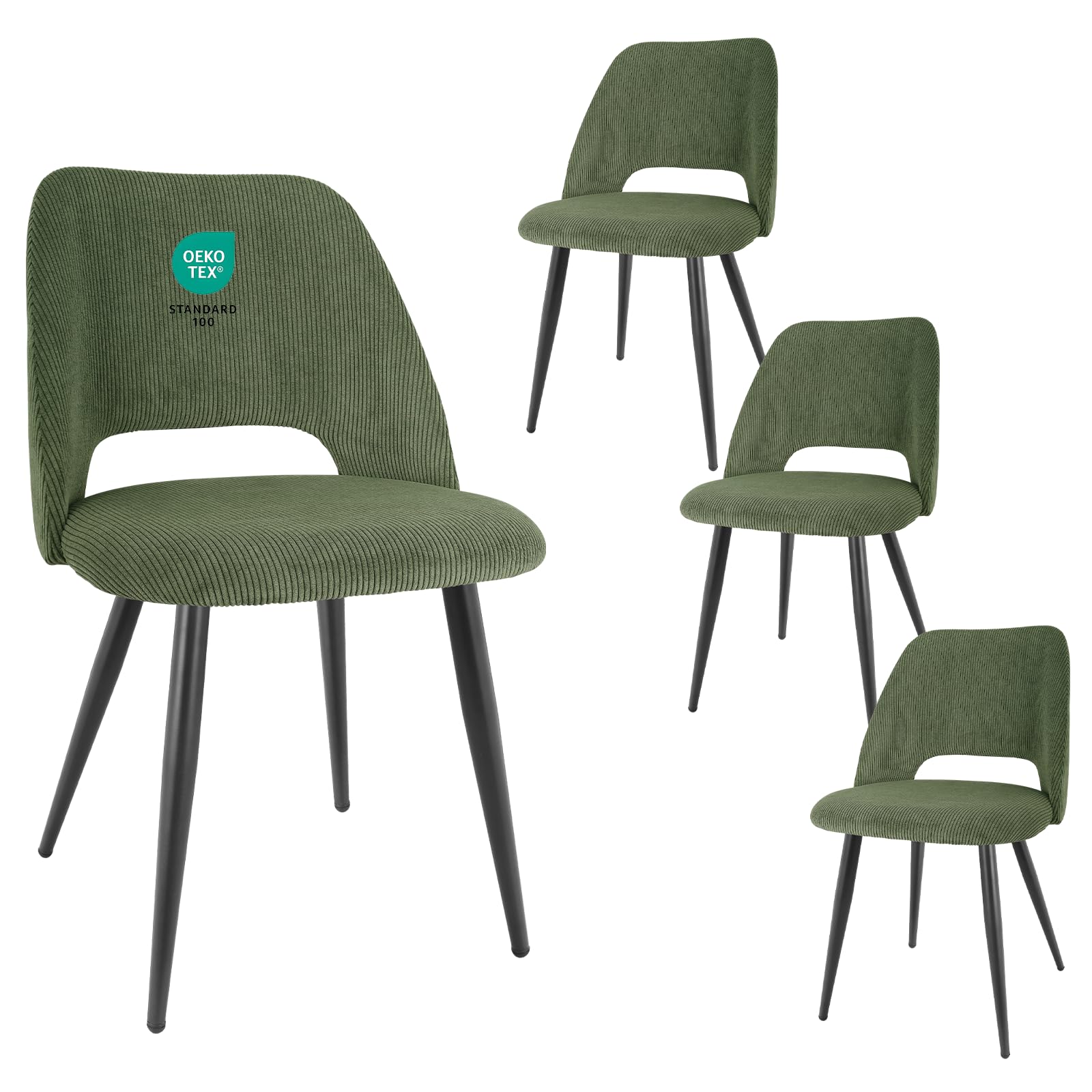 JIJIAN Esszimmerstühle 4er Set, Stühle Esszimmer, Küchenstühle, Wohnzimmer Essstühle mit Ausschnitt Rückenlehne Streifen Samt Stuhl, Gepolsterte Stühle für Esszimmer, Küche, Schlafzimmer, Grün