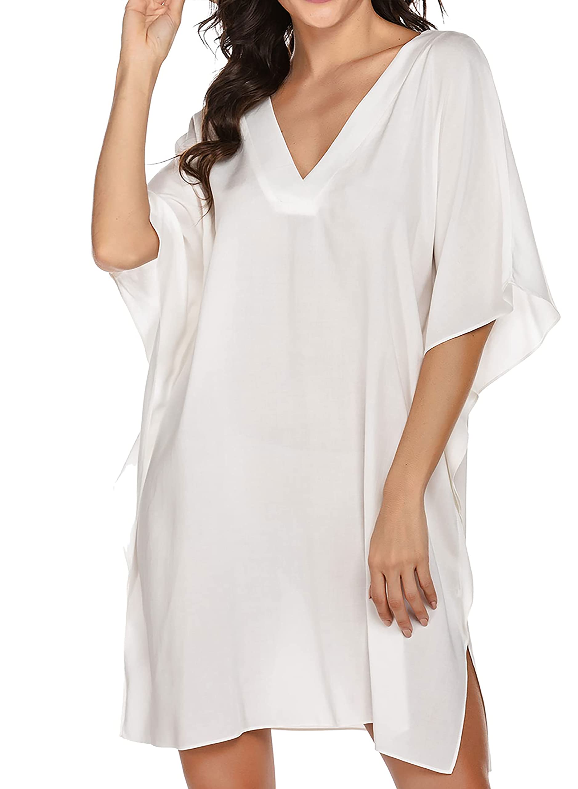 Rayson Casual Cubrir Blusa Cuello en v Camisa Suelto de Bikini Cover up Manga Corta Suelto Sin Espalda Vestido Playa Mujer Verano