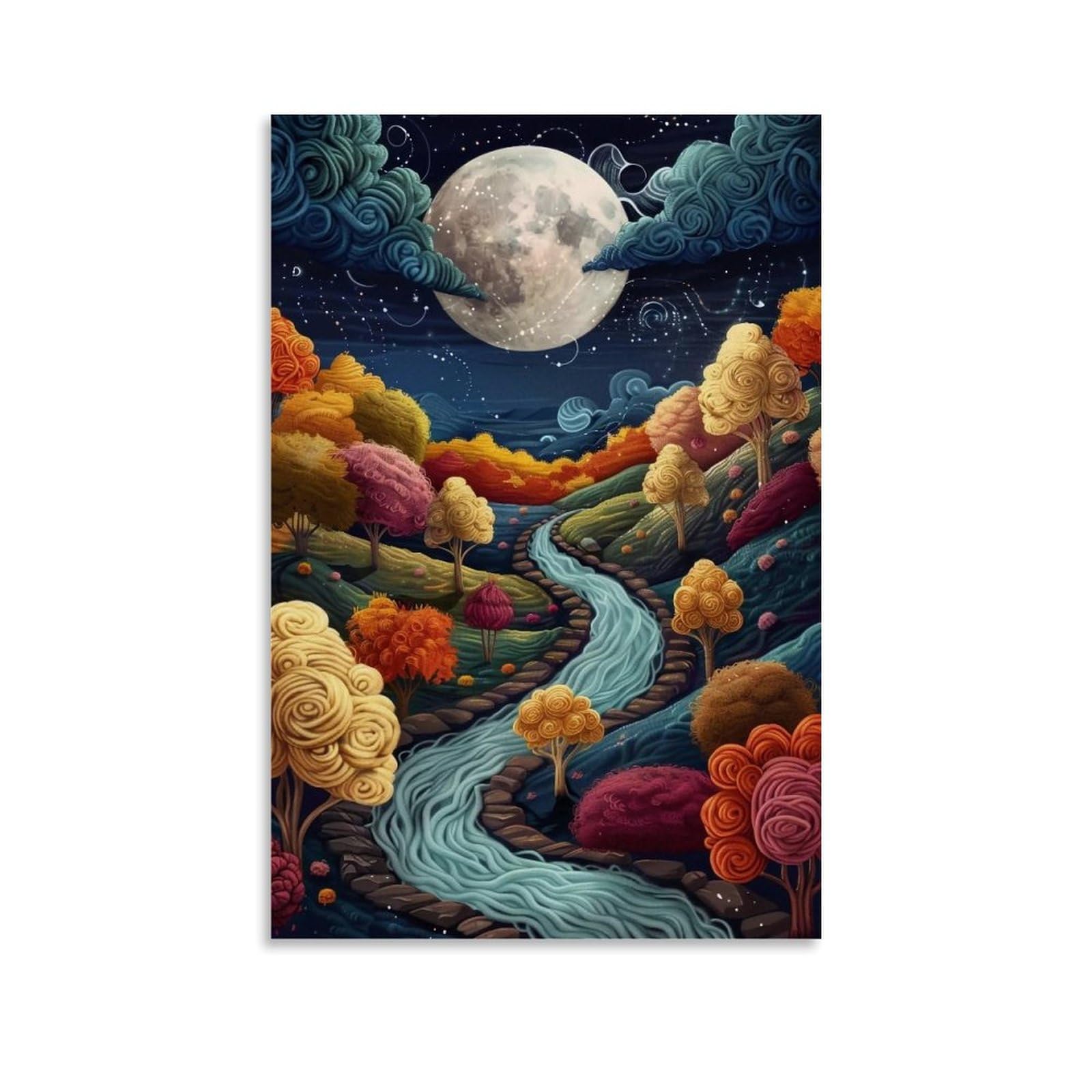 HUERYRYHY Wool Knit Autumn Valley Moon 02 Poster Wall Art Canvas Vintage Aesthetic Painting Decor for Rooms 24x36inch Unframe-style