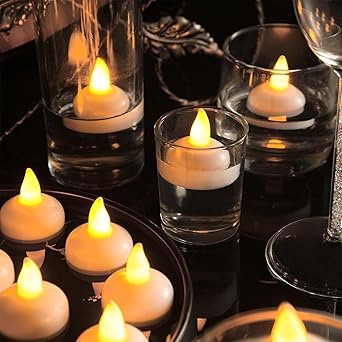 TIED RIBBONS 12 Pcs Sensor Water Floating Diyas Smokeless Flameless Candles Led Tea Light Battery Operated Waterproof Decorative Candle for Home Decor Table Festival Christmas Decoration Items