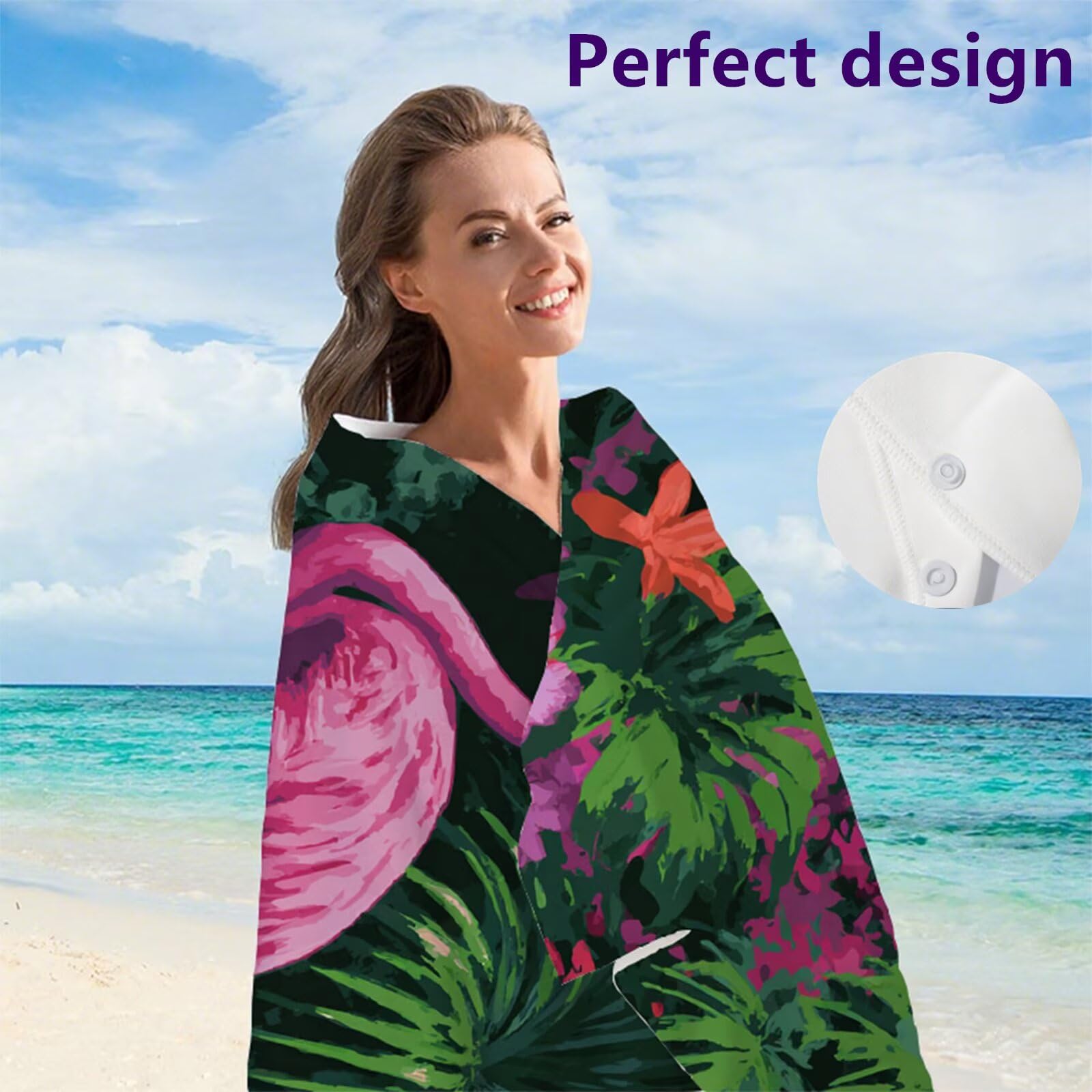 Telo Mare Grande 220x100 cm, Telo Mare Microfibra, 2 Set Asciugamano palestra, Stuoia Spiaggia Compatta, Leggero, Antisabbia, Asciugatura Rapida, per Spiaggia, Viaggi (Fenicottero Tropicale) G1-95