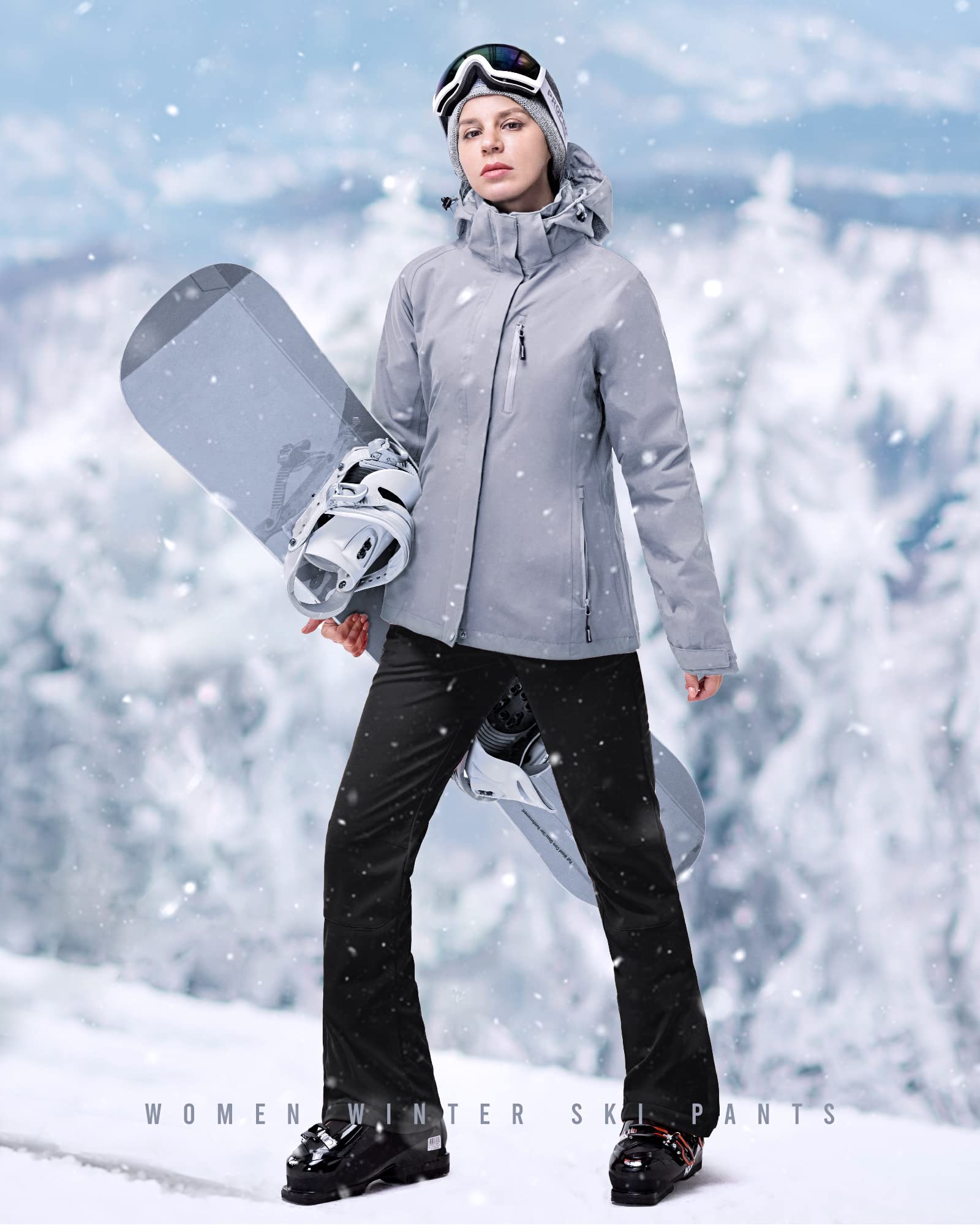 33,000ft Pantalones de esquí para mujer, pantalones con tirantes, impermeables, resistentes al viento, de softshell, cálidos, forrados, para nieve, snowboard, esquí o senderismo, Negro , L