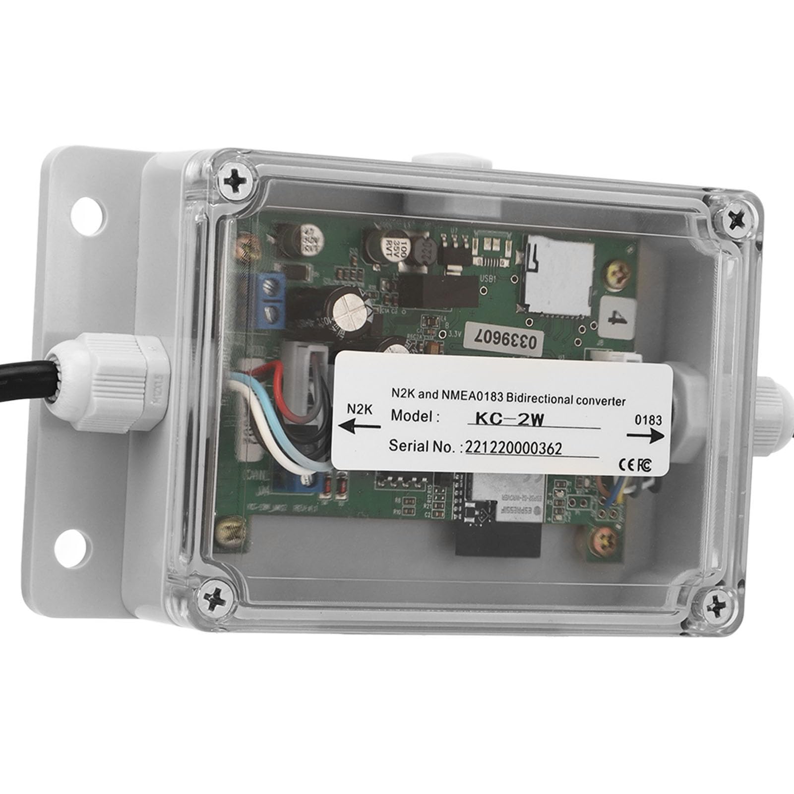Conversor Bidireccional KC‑2W para NMEA2000 y NMEA0183 con Soporte y Sensor de Flujo de Instalación Plug and Play y Configuración Sencilla