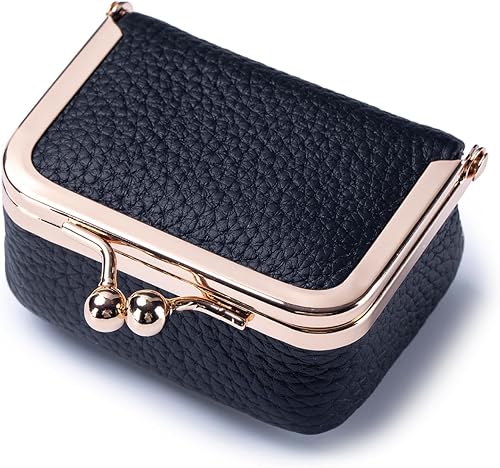 Small Travel Jewelry Box, Genuine Leather Mini Kiss-Lock Coin Purse Organizer, P