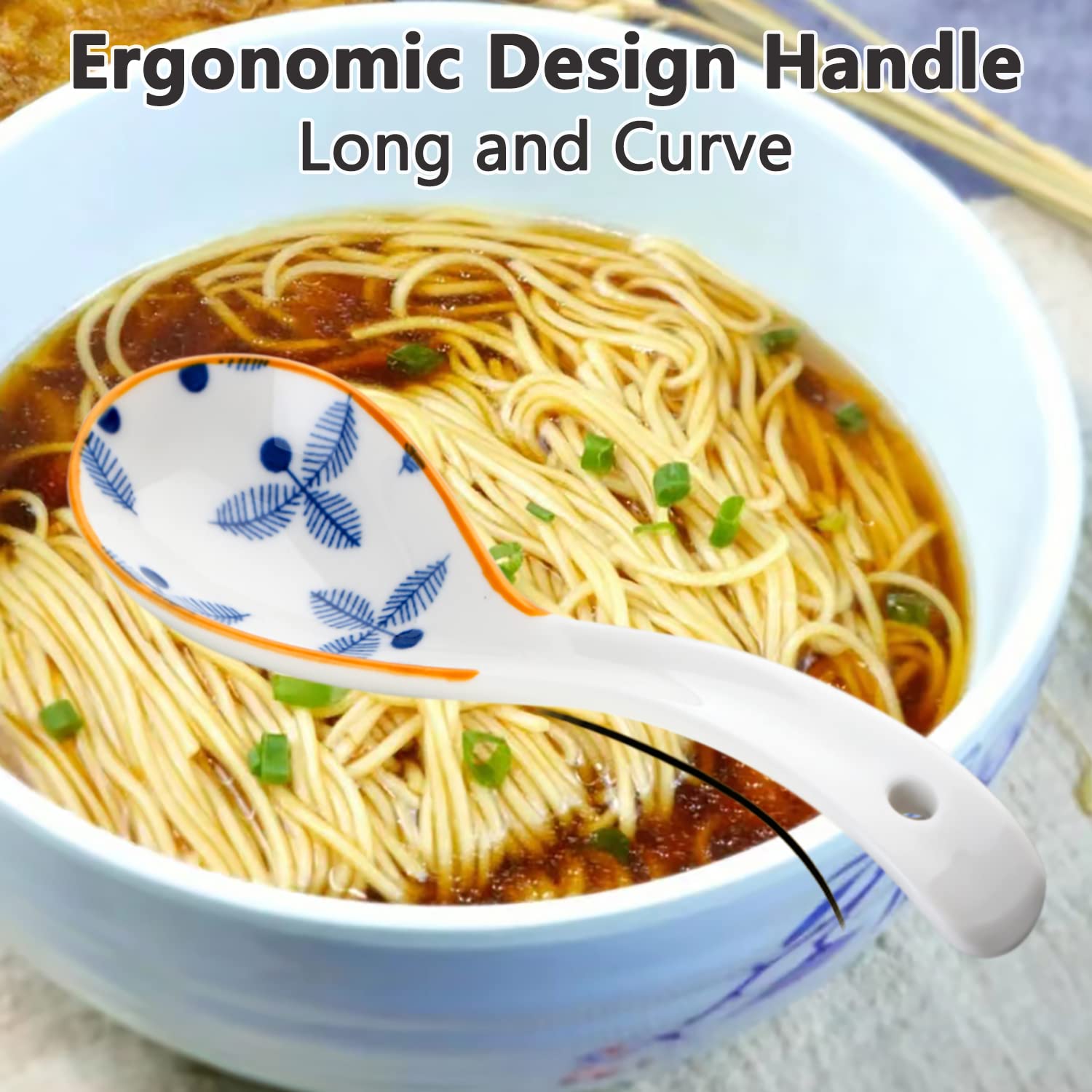 Suppenlöffel 4er Set Keramik Chinesische Suppenlöffel Ramen Löffel für Pho Nudeln Müsli Knödel