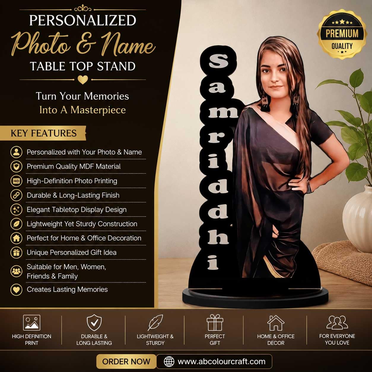 A b Colour Craft Personalized Photo Standee with Custom Name, 6 Inch MDF Cutout, Table Top Stand, Gift for Birthday, Anniversary 1