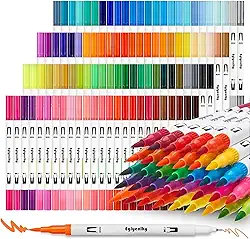 Kit Brush Pen 100 Cores 2 em 1 – Canetas Dupla Ponta (Pincel e Fina) para Lettering, Ilustração, Pintura e Material Escolar