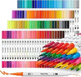 Kit Brush Pen 100 Cores 2 em 1 – Canetas Dupla Ponta (Pincel e Fina) para Lettering, Ilustração, Pintura e Material Escolar