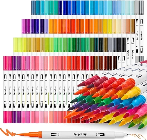 Kit Brush Pen 100 Cores 2 em 1 – Canetas Dupla Ponta (Pincel e Fina) para Lettering, Ilustração, Pintura e Material Escolar