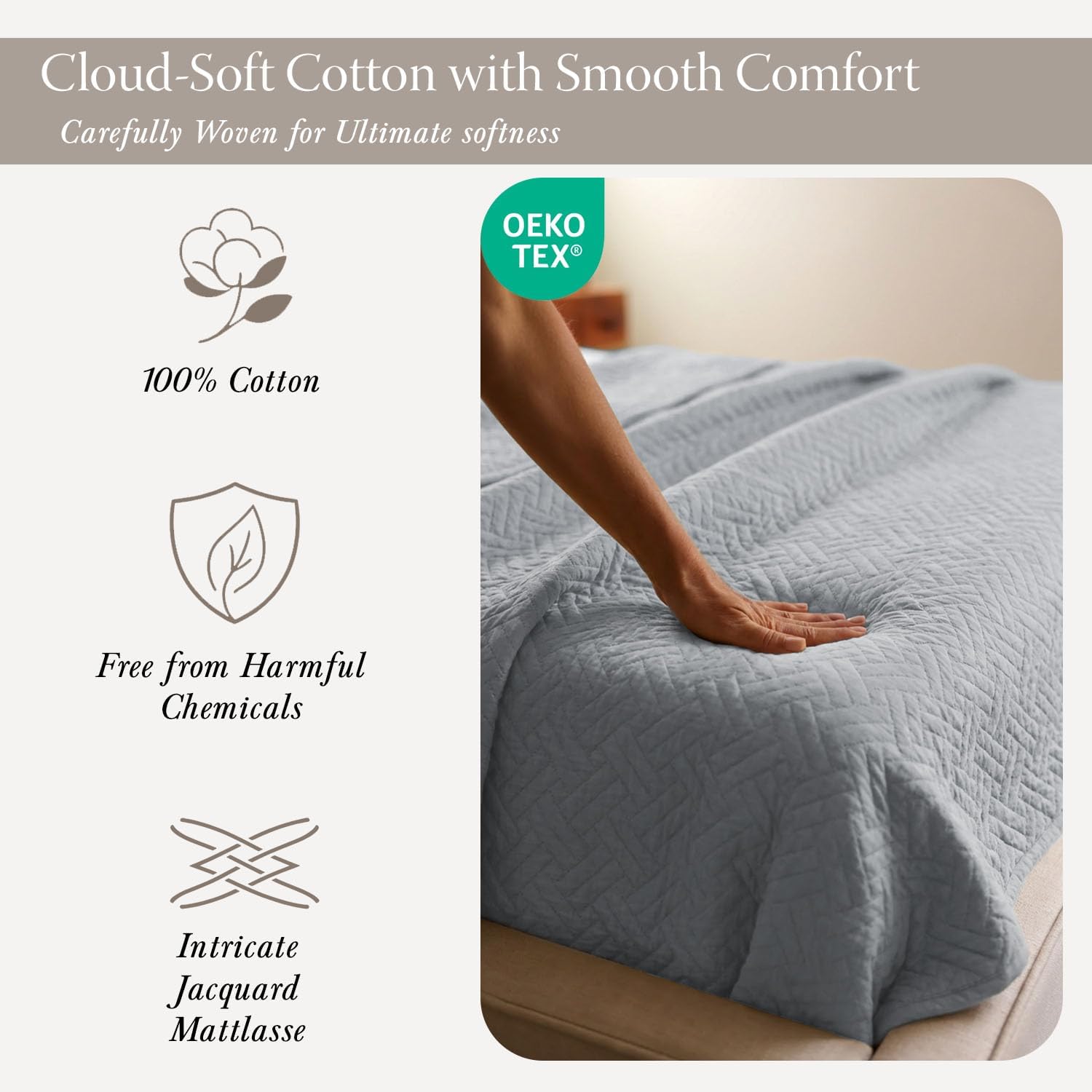 Threadmill Luxury Cotton Blankets for Twin Size Bed | All-Season 100% Cotton Twin Blanket for Bed | Jacquard Lightweight, Soft & Cozy Coverlet, 350GSM, 68 x 90 inches | Scottish Grey - Image 3