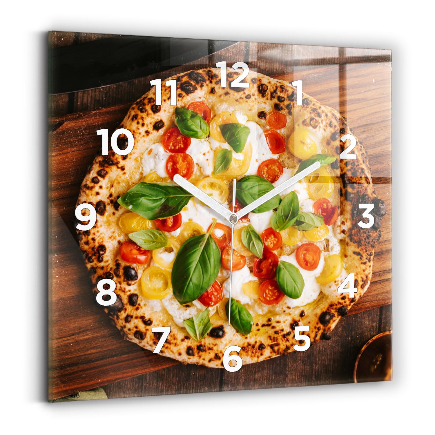 Horloge carrée Pizza Italienne Wallfluent 30x30 cm à mécanisme silencieux
