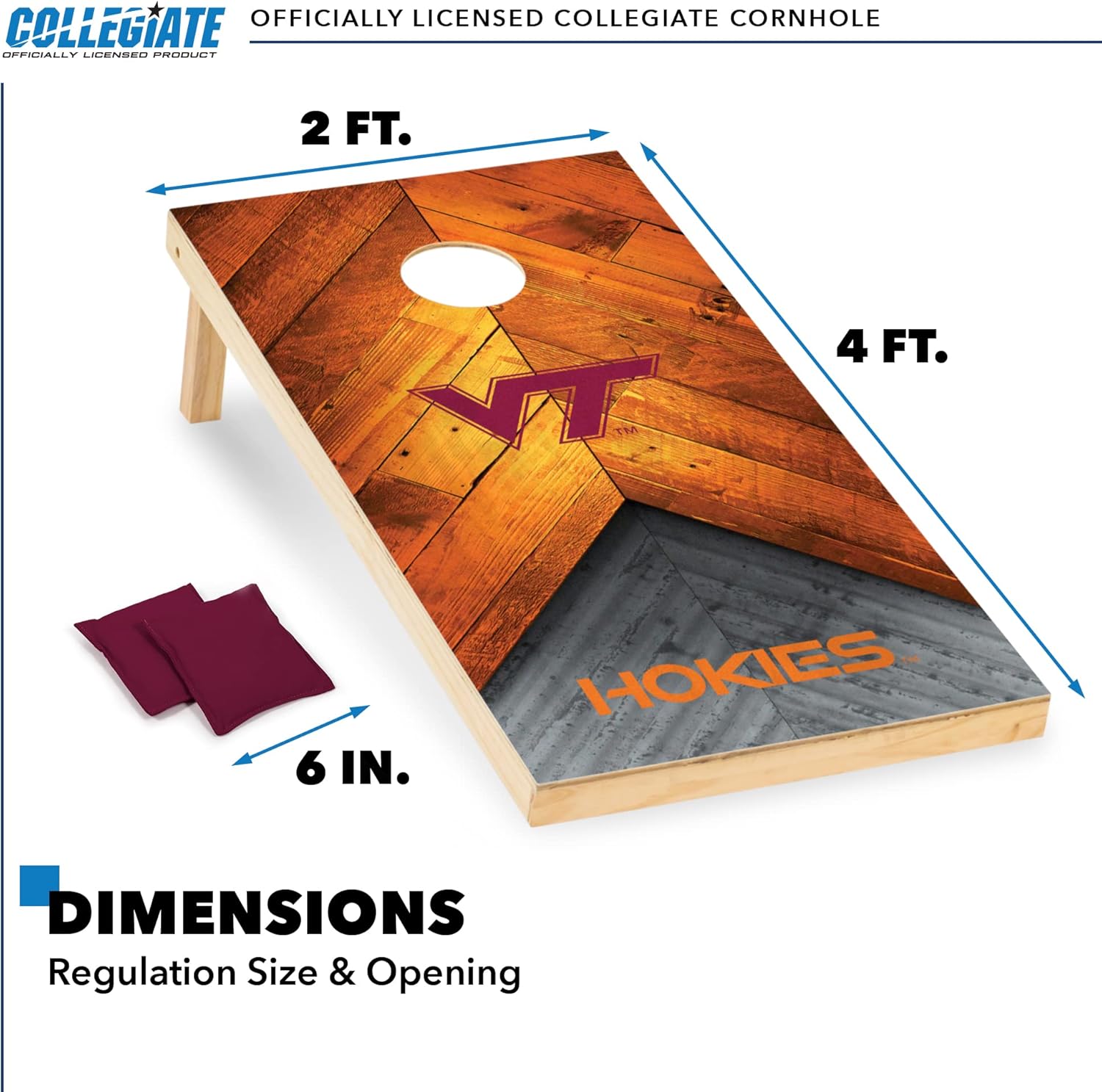 Wild Sports 2' x 4' Regulation Size College Set with Direct Print HD Team Graphics Great Gift for Any NCAA Fan! Bean Bag Toss Family Outdoor Game