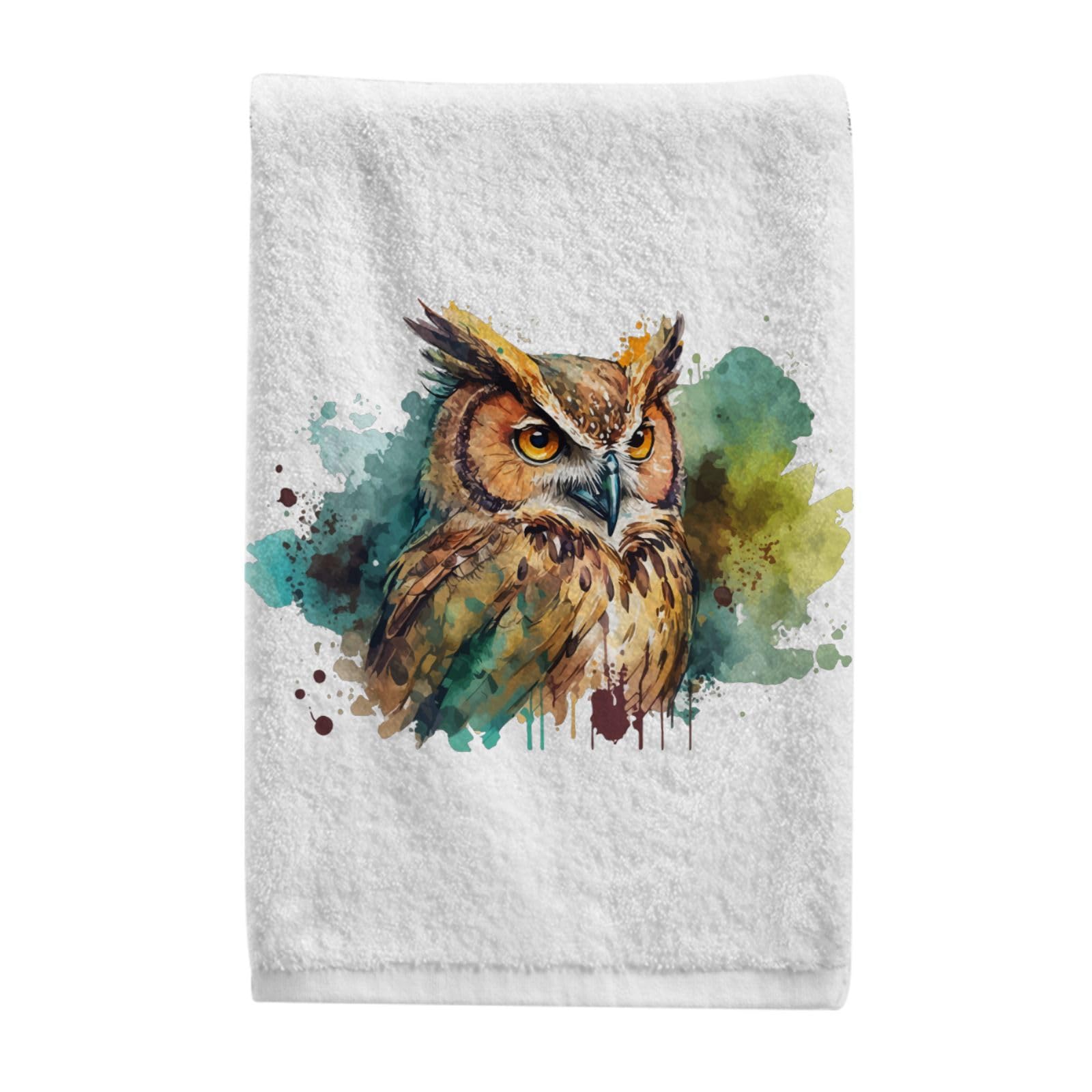 ALAZA Owl Watercolor Hand Towels 100 Percent Cotton Soft Bathroom Decorative Bath Towels Luxury Absorbent Face Towel Set for Beach Gym Spa 16x30 Inch