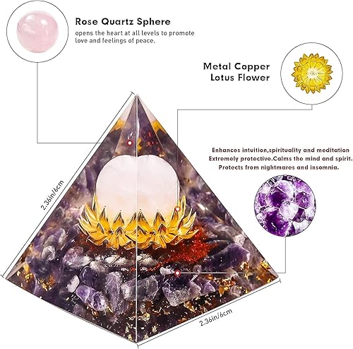 Miniatura 3 de Pirámides de cristal curativo de orgonita Flower of Life para energía positiva, cuarzo rosa y cristal de amatista que promueve la riqueza, la