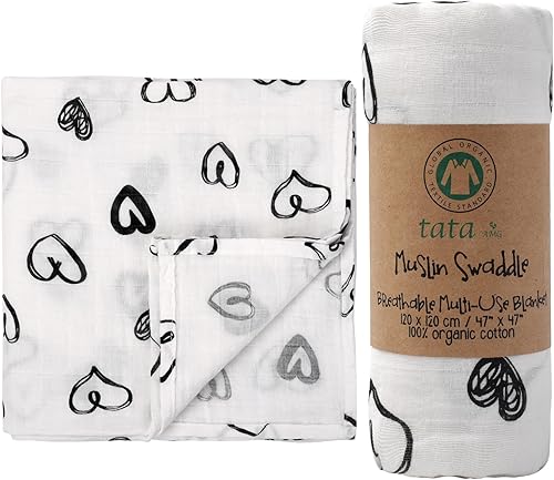 Miniatura 15 de TATA AMG® Manta para envolver al bebé 100% de muselina de algodón orgánico, suave y transpirable, para recién nacidos, niñas y niños, grande de 47 x