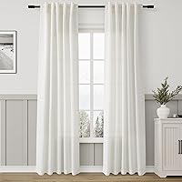 Vista 75 de Paneles de cortina de lino con pestaña trasera, de 84 pulgadas de largo, cortinas plisadas semitraslúcidas, mezcla de lino sintético, estilo rústico