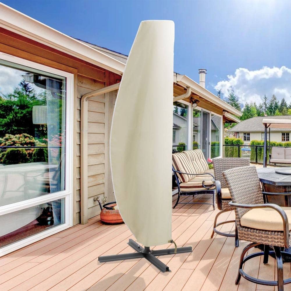 Sand Brown Color Durable, Heavy Duty, Outdoor Protective Offset Patio Umbrella Cover with Rod & Zipper Design Lightweight Elegant | All Season Breathable UV Water Weather Proof Aesthetic Pretty Ivory