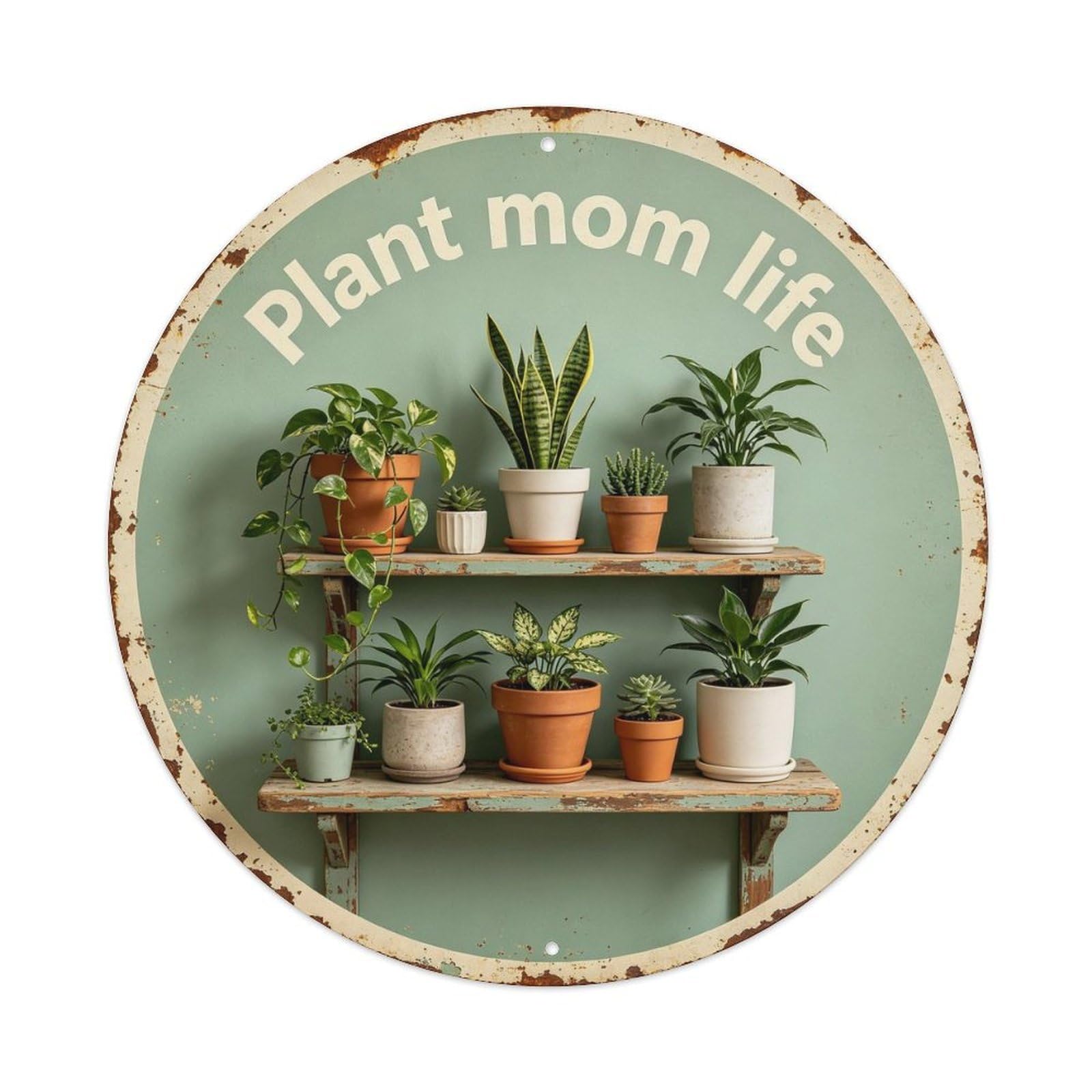 Vintage_plant_mom_round_tin Metal Tin Sign Plaque