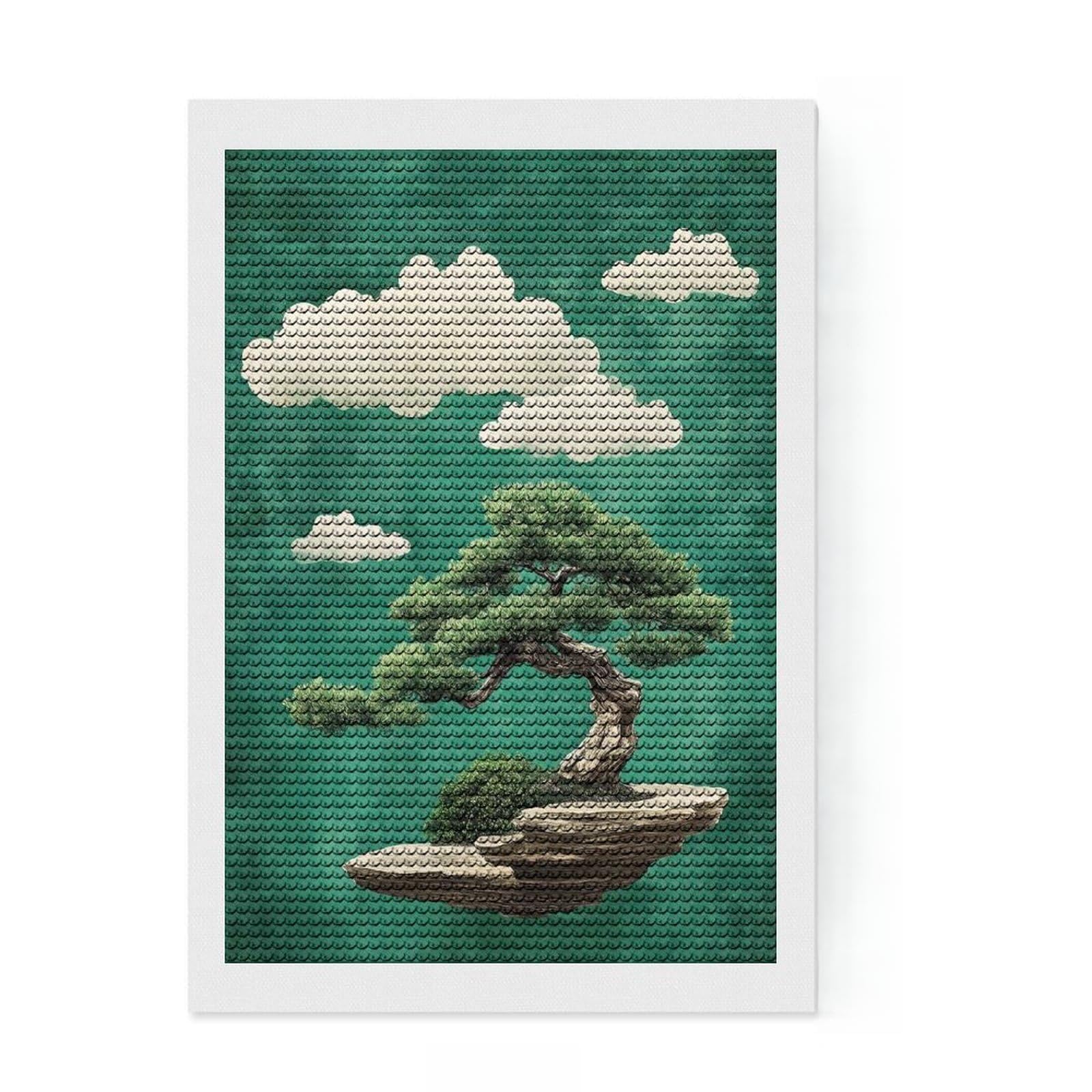Junmoney Bonsai Tree with Clouds DIY Diamond Art Canvas Kit 8"x12", for Teens, Pleasing Wall Art Project, Aesthetic Room Decor, Christmas Gift