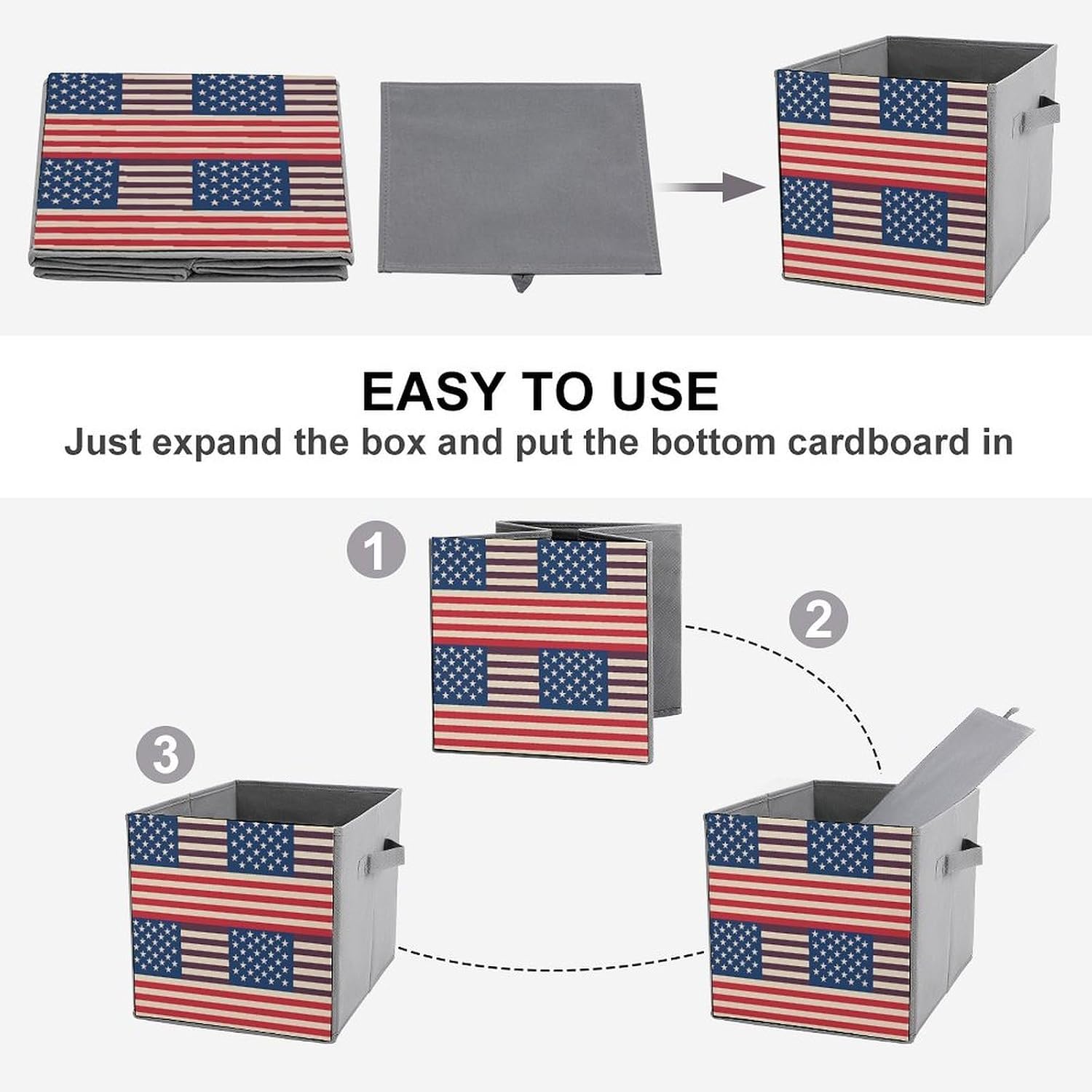 Folding Storage Bins Oxford Fabric Clothes Storage Boxes with Handles | American Flags Cube Organizer, Easy to Store, Multi Functional Cube Storage Organizer for Office Bedroom