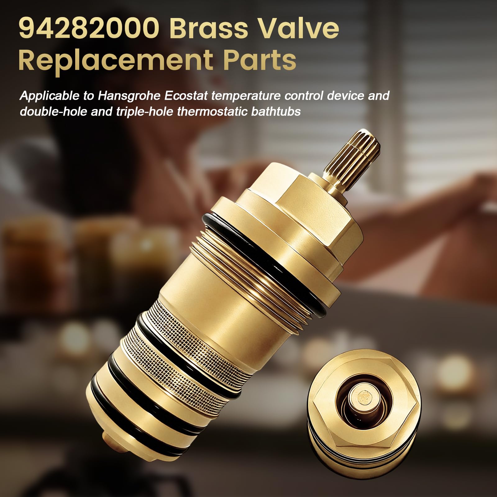 Cartucho termostático 94282000, unidad reguladora de temperatura compatible con Hansgrohe Ecostat y llenadores de baño termostáticos de 2 y 3 orificios, válvulas de compuerta de 3/4 pulgadas en latón