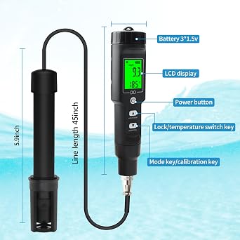 Dissolved Oxygen Meter with ATC,Portable Dissolved Oxygen Test Kit Range 0.0-40mg/L,DO Meter with Electrode Filling Fluid,Water Test Kit for Swimming Pools,Aquarium,Fish Pond.