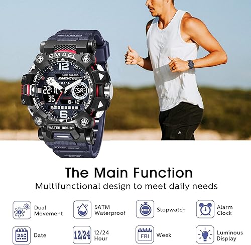 Miniatura 4 de Reloj militar para hombre al aire libre LED Digital Reloj impermeable táctico ejército de muñeca Relojes deportivos para hombres 8072