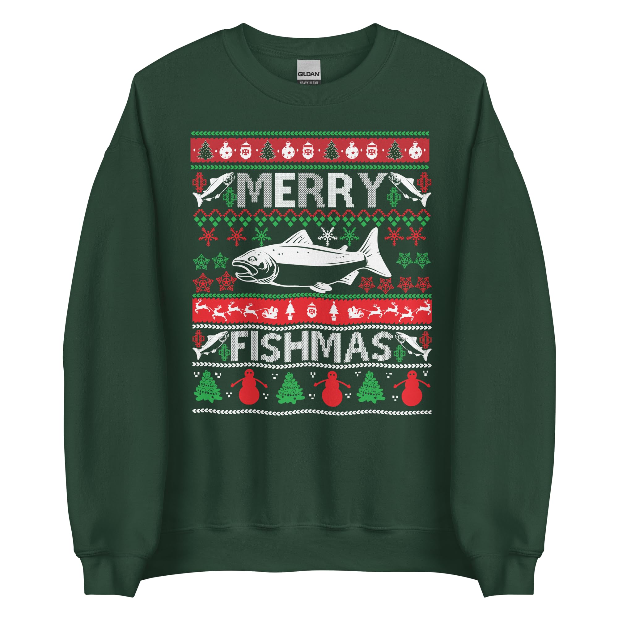 TheFunnyShirtCompany Merry Fishmas - Funny Fishing Ugly Christmas Sweater Women And Men Holiday Unisex Crewneck Sweatshirt