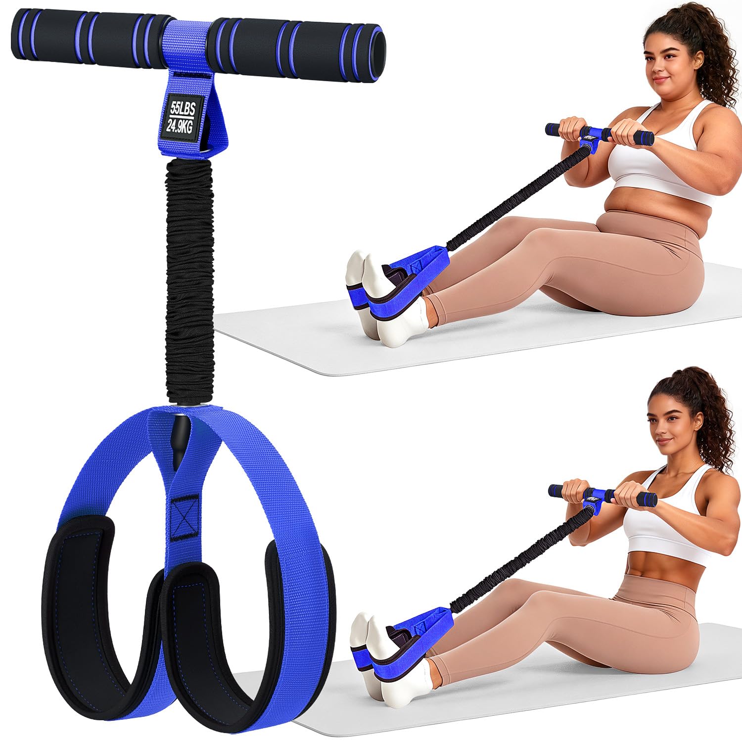 Multifunctional Durable Pedal Resistance Band with Handle, Upgraded Elastic Exercise Bands for Home Gym, Anti-Snap Sit Up Equipment &amp; Ab Trainer for Core/Arms/Legs/Glutes Workout for Women
