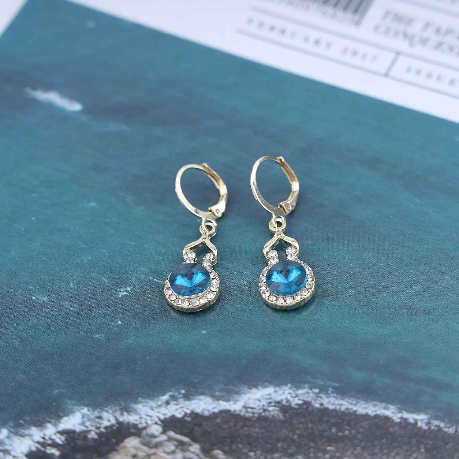 Vintage Crystal Sapphire Dangle Earrings Round Sapphire Drop Earrings Blue Cz Rhinestone Earrings Gold Huggie Hoop Earrings Jewellery for Women - Image 8
