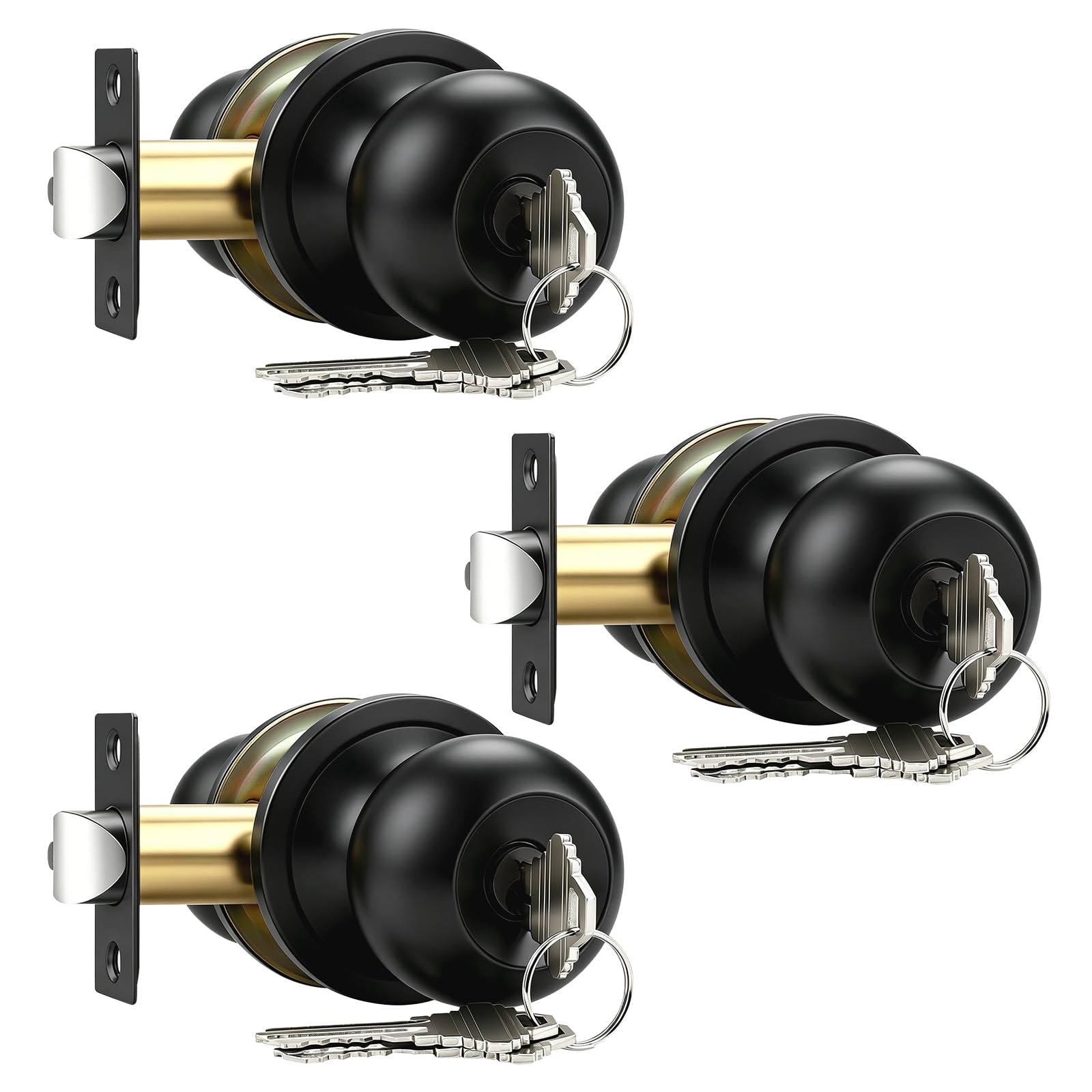 Matte Black Keyed Entry Door Knobs - 2 Pack -13