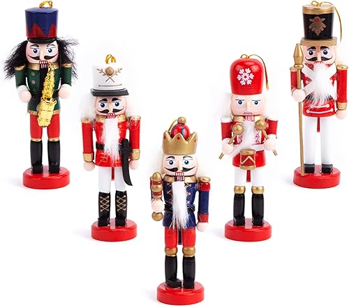 Miniatura 8 de AMOR PRESENT Juego de adornos de cascanueces de Navidad, decoración colgante de cascanueces de 5.5 pulgadas, soldados de madera para árbol de