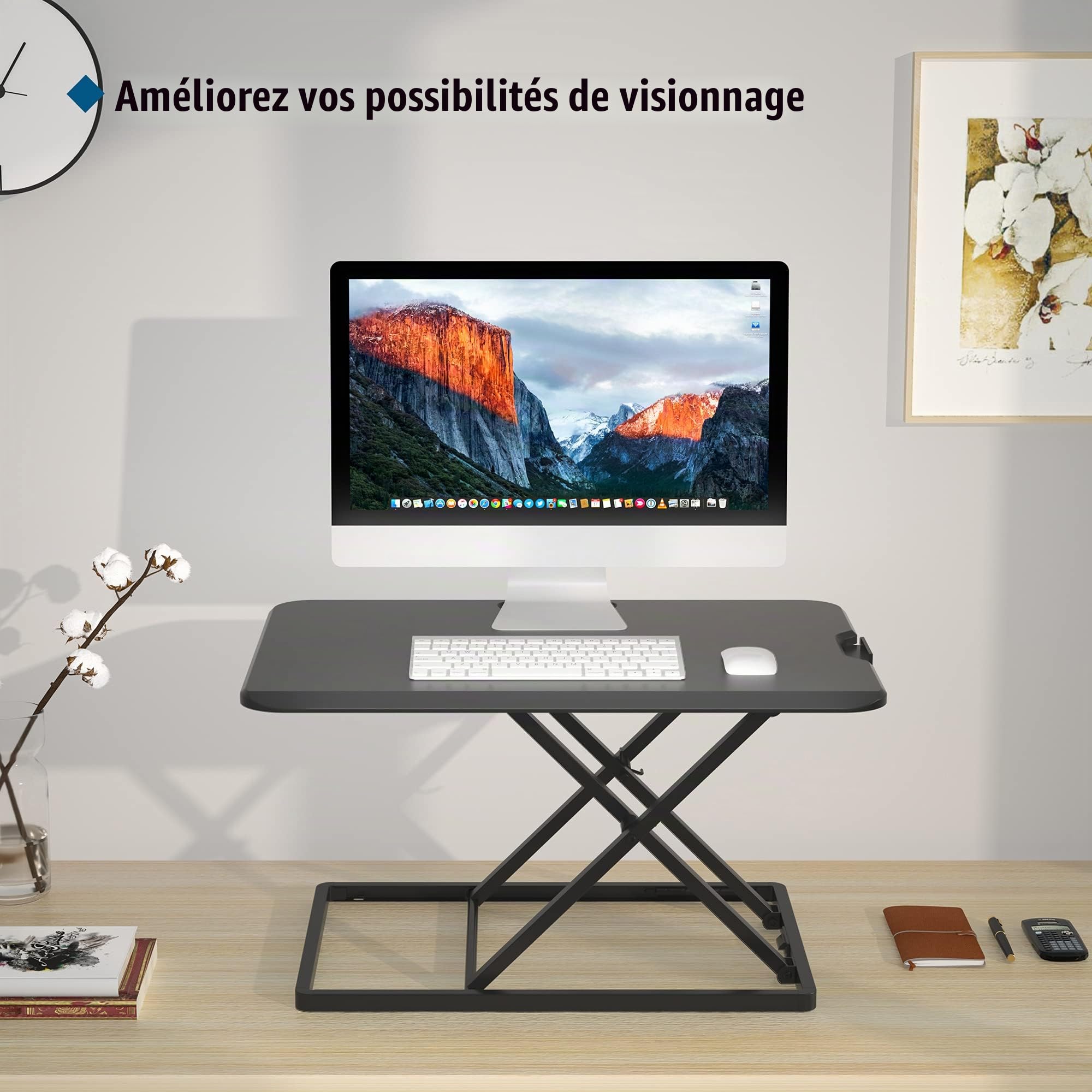 BONTEC Poste de Travail Assis-Debout Réglable, Convertisseur de Bureau, Hauteur Ajustable 45-398mm, Station Assis Debout 67x47cm, Standing Desk Converter, Manuel