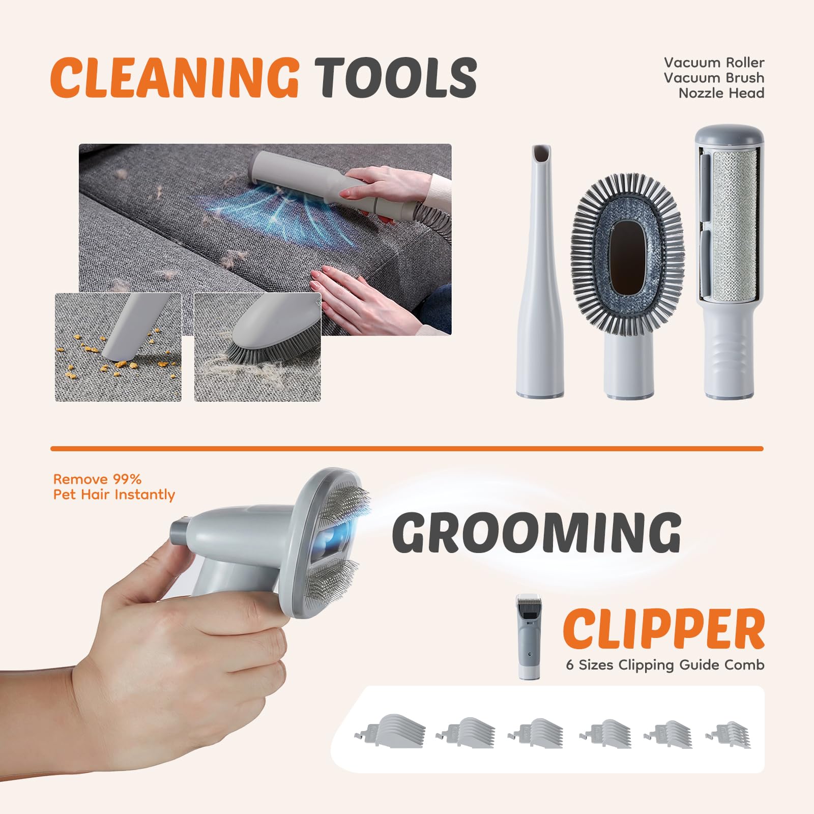 NEWBULIG Pet Grooming Vacuum Kit for Cats and Dogs, 3 Suction Modes view 8