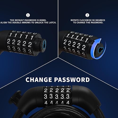 Miniatura 5 de Juego de 10 cerraduras de cable de acero reiniciables de 5 dígitos de 43.3 pulgadas, cerradura de bicicleta enrollable para motocicleta, bicicleta,