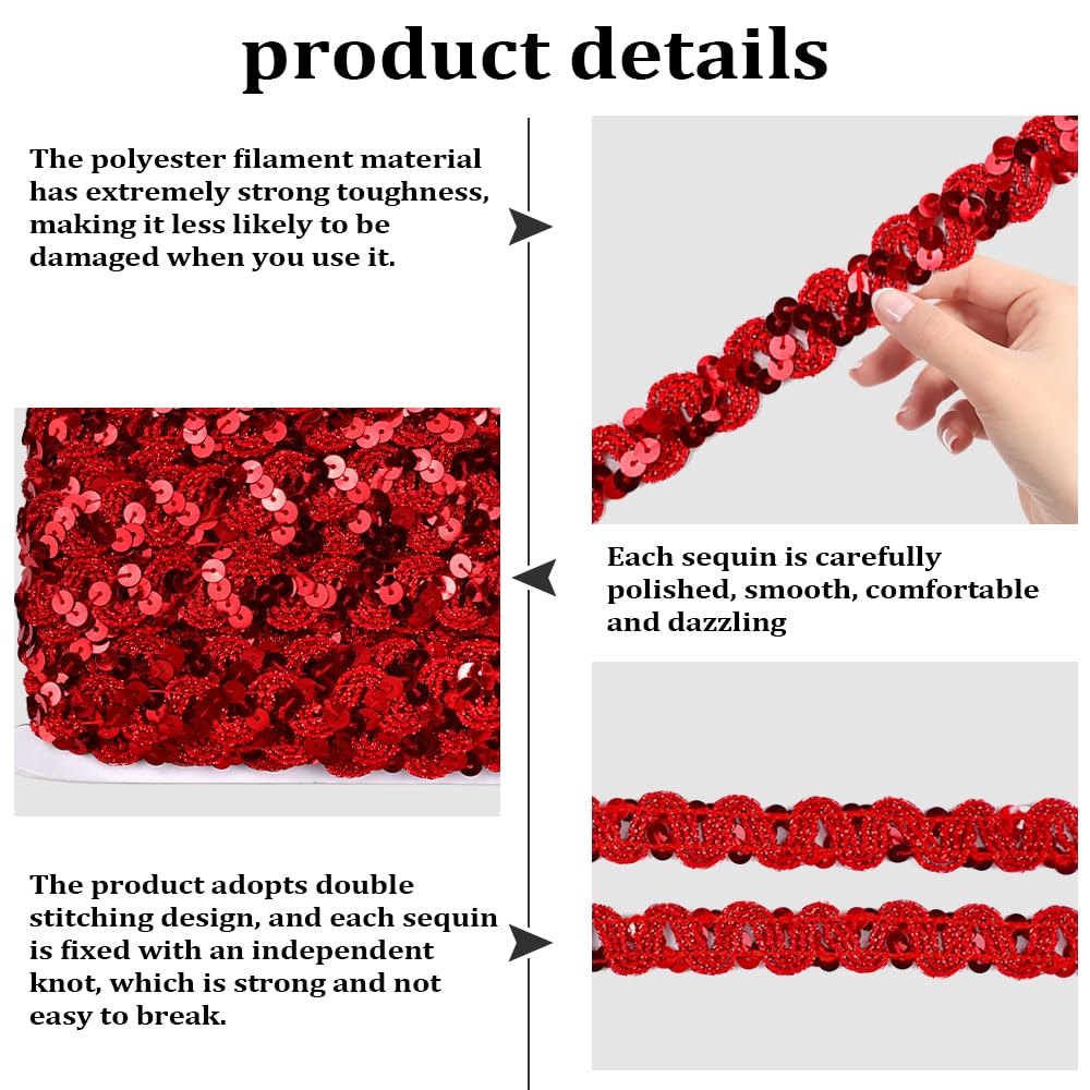 LPAMABA Paillettenborte,1.8cm*18m Paillettenbänder,Paillettenband Rot Glitzerborte Pailletten Borte Polyester Pailletten Band Pailletten Glitzerband für Kleid DIY Handwerk Bastelprojekte