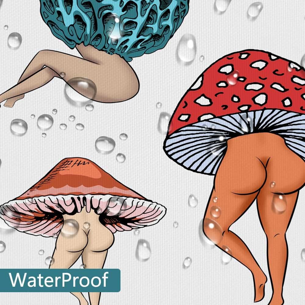 Funny Mushroom Butt Shower Curtain, Fun Cute Sexy Butt 70S 80S Fabric Shower Curtains for Bathroom Hippie Psychedelic Aesthetic Colorful Unique Cool Cloth Bathroom Curtain with 12 Hooks 70X84IN