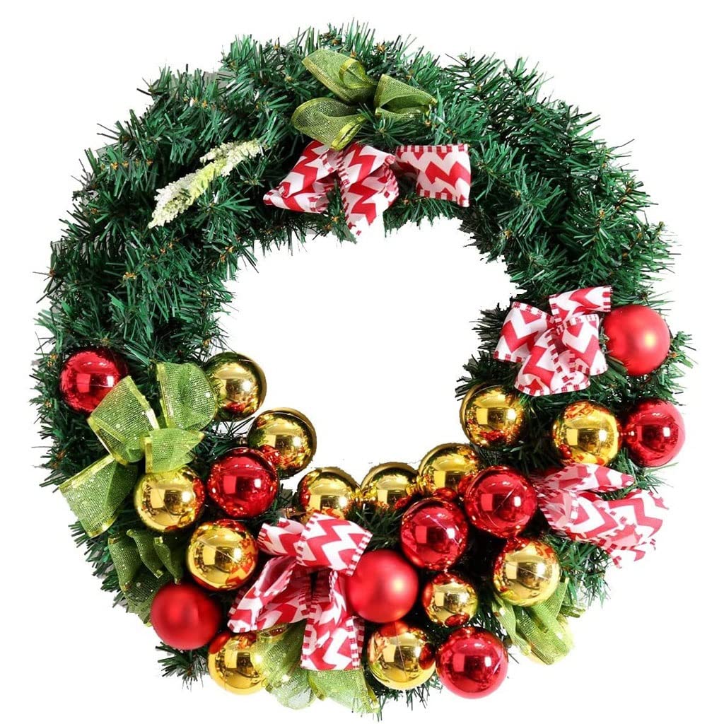 Couronne De Noël Artificielle Avec Nœud Et Boules – Diamètre 40 Cm, Matériau PVC/PP – Décoration Porte D'entrée, Mur, Intérieur/extérieur