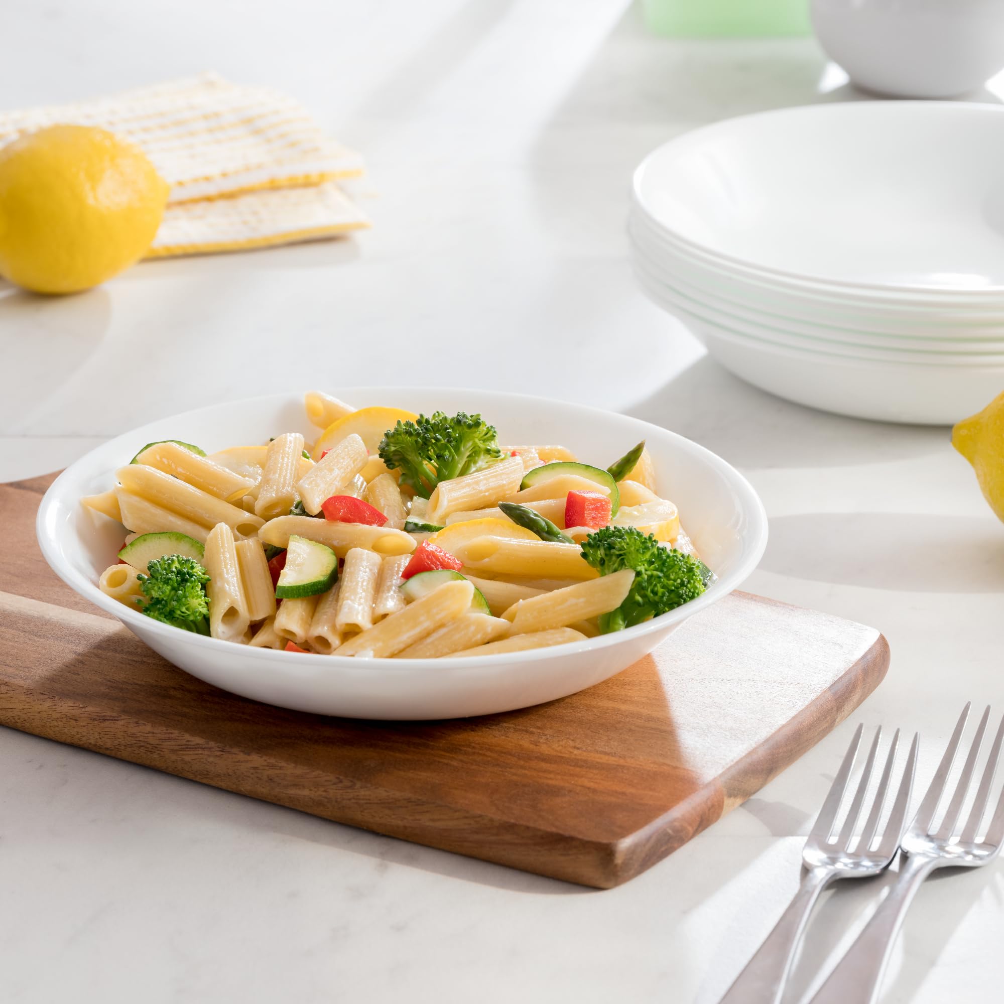 CORELLE - Piatto Fondo da 20 Once in Vetro Vitrelle, Confezione di 6, Bianco Ghiaccio