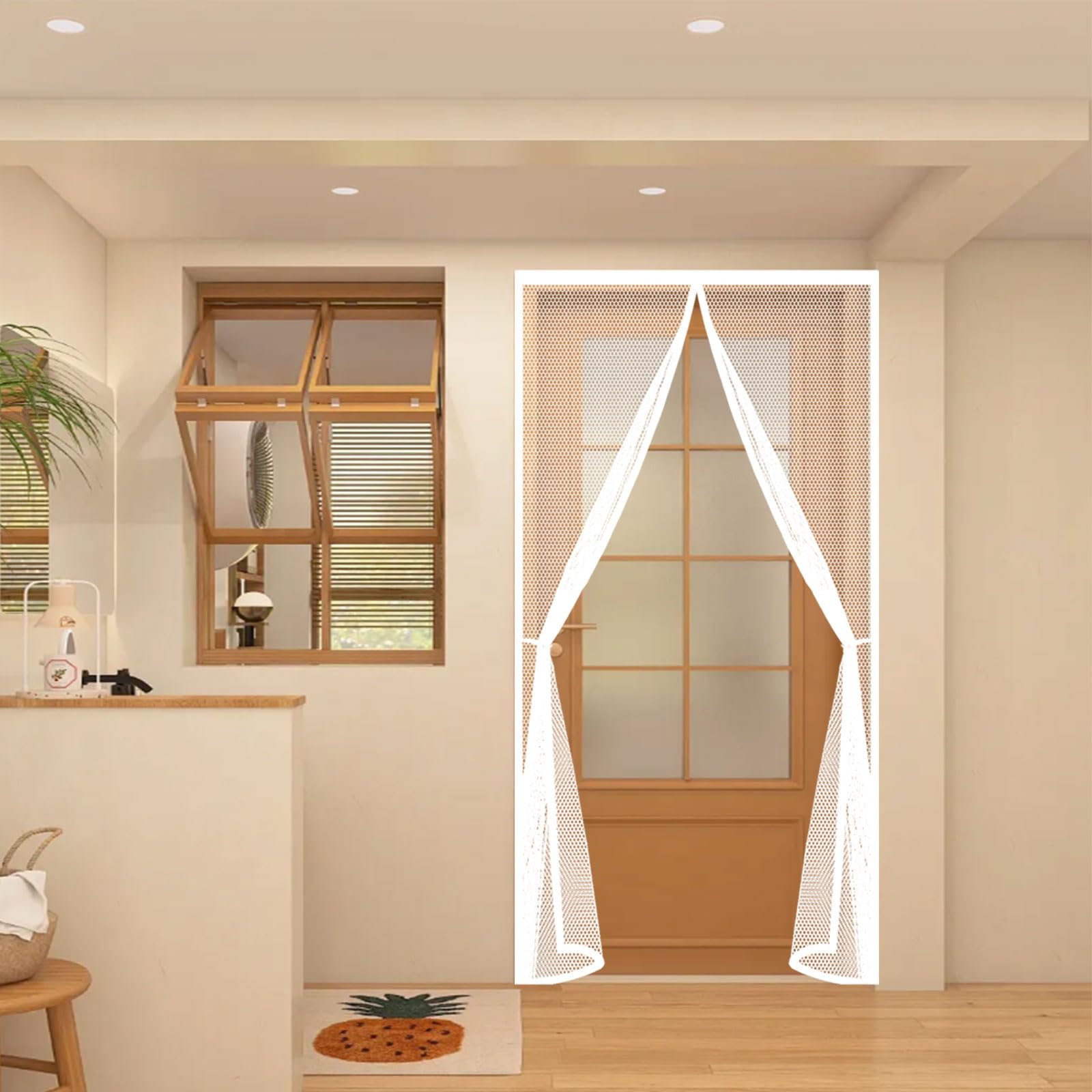 Guojun White Fly Screens For Doors 150 X 270 Cm Powerful Magnets And Full Frame Magic Tape Insect Protection Door Easy To Install Without Drilling For Patio Bedroom Sliding Kitchen,