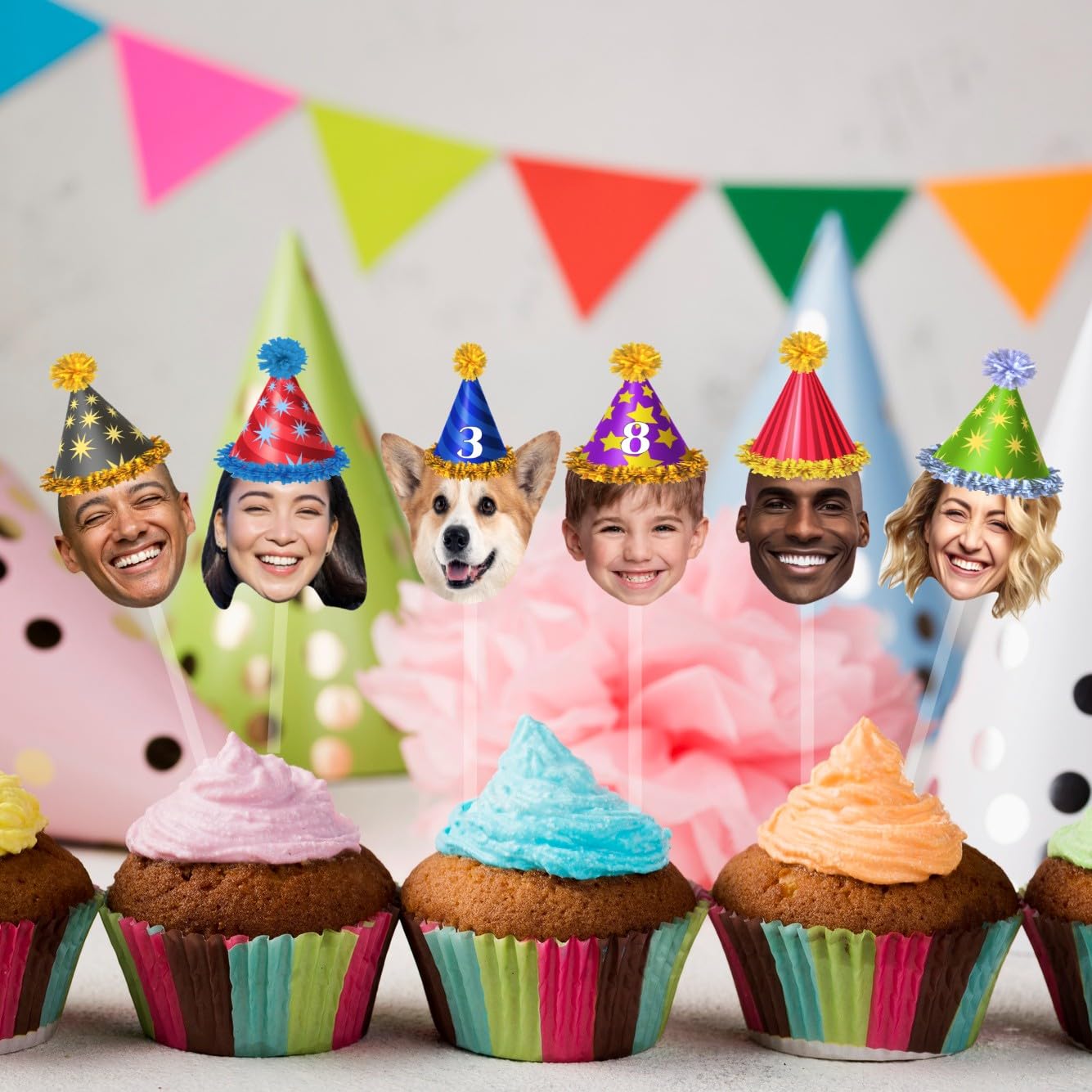 Birthday Cupcake Toppers (Set of 20) Custom Face Cupcake